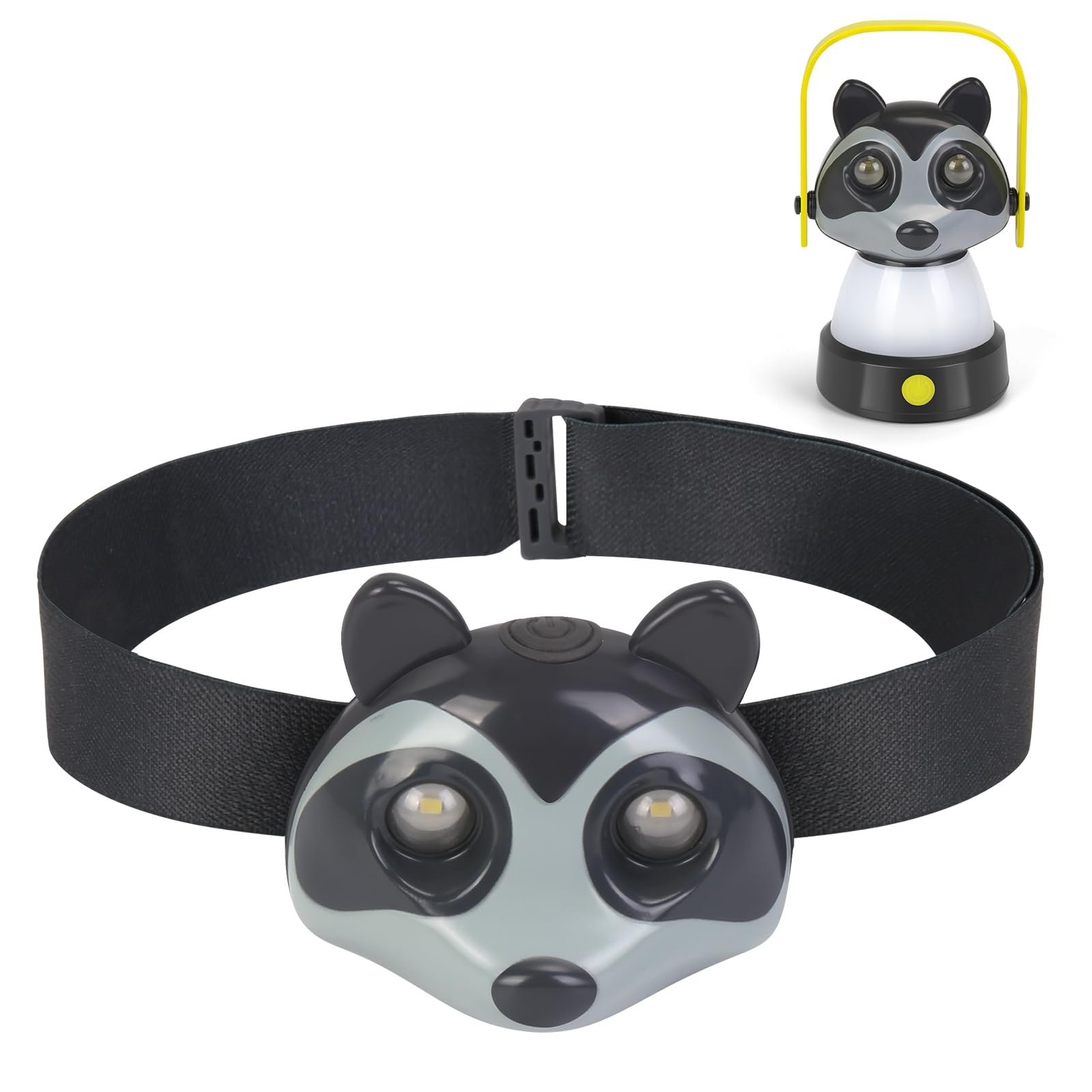 Kids Lantern Headlamp Flashlight Set, Raccoon Toddler Camping Gear Essentials, Cute Rechargeable 2-in-1 360 LED Tent Night Light