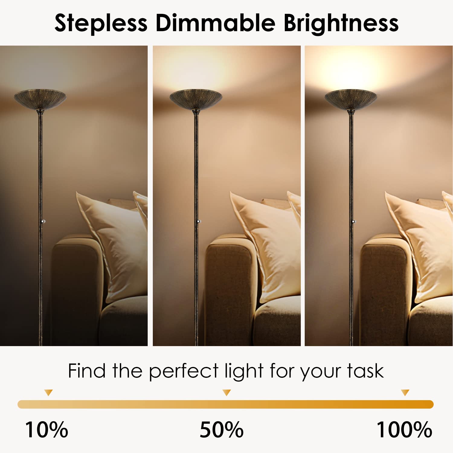 BoostArea Torchiere Floor Lamp, 24W LED, Dimmable, 70 Inch Tall, Antique Bronze, Model B0303