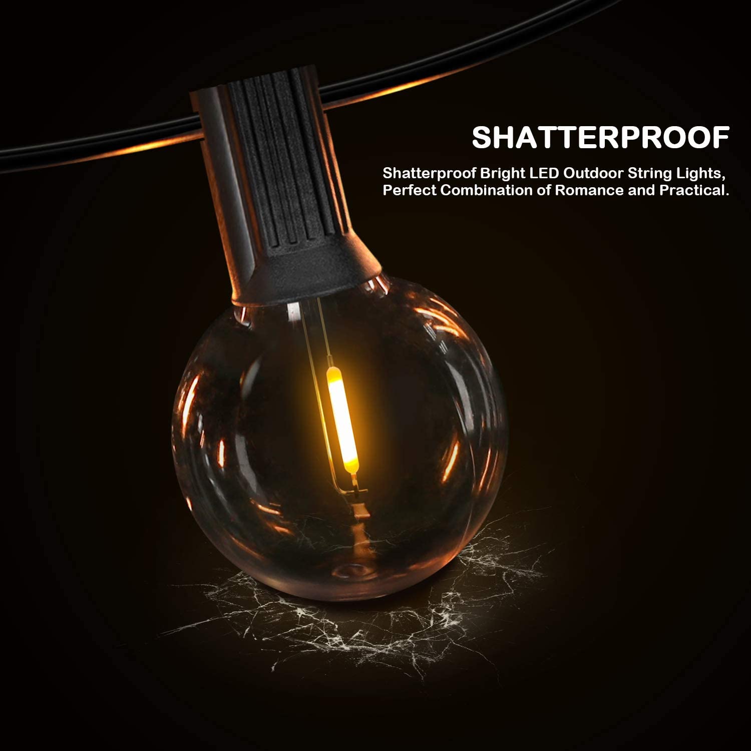 VerRon LED G40 Globe String Lights, 100FT with 50 Dimmable Bulbs, Waterproof Black Outdoor Patio Lights