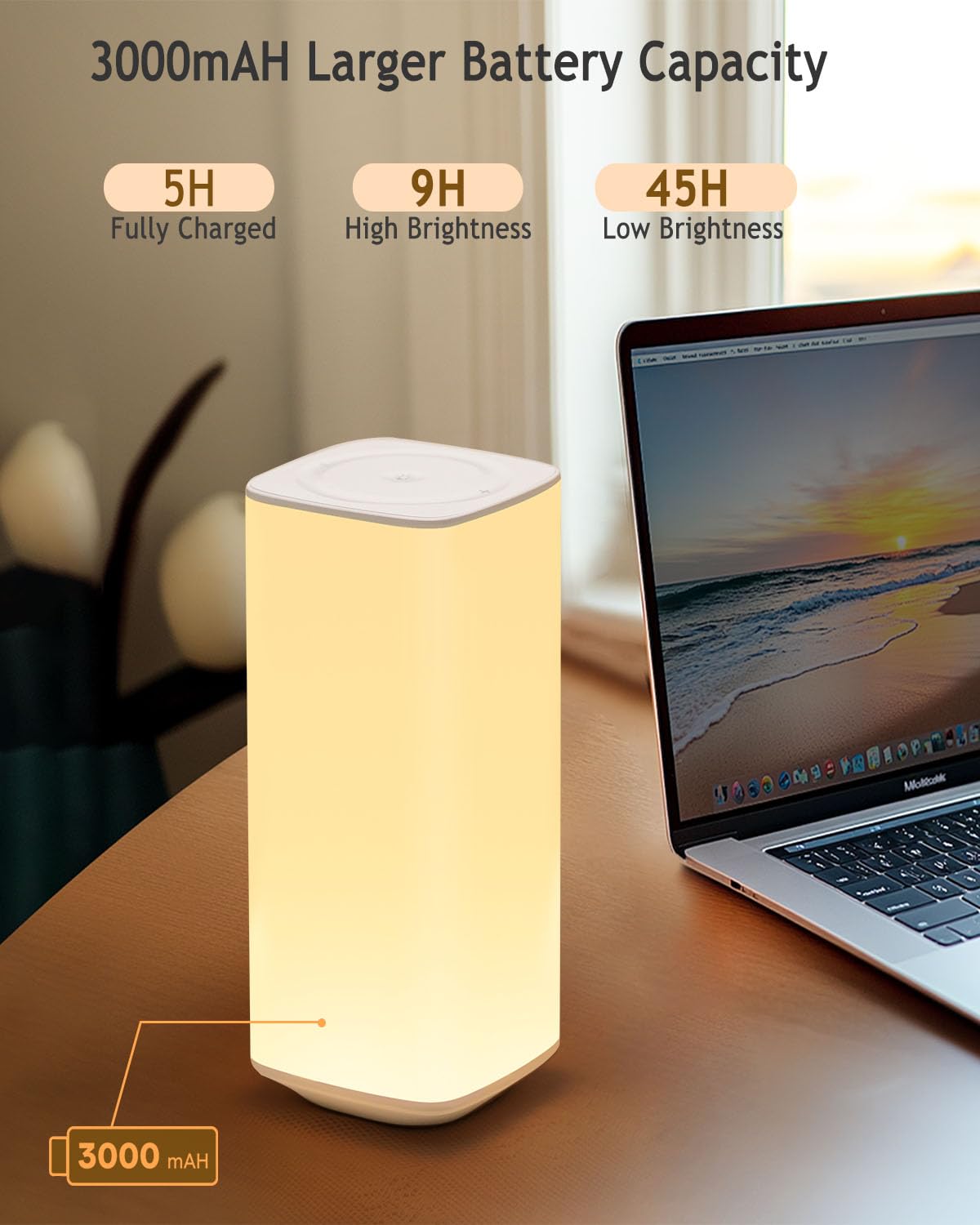Bonsery Touch Night Light For Kids Set Of 2, Rechargeable Bedside Lamps Warm White Lights Dimmable, 3 Modes & 256 Rgb Colors, Re