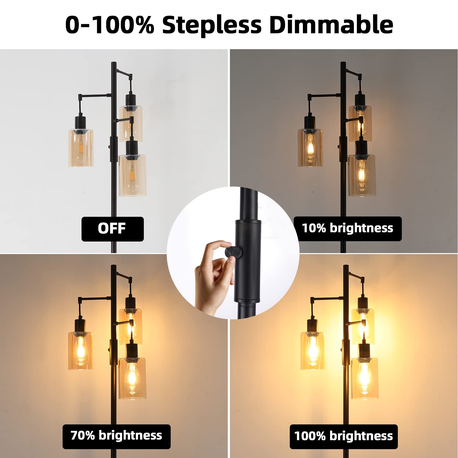 Liylan Farmhouse Floor Lamp, Dimmable Floor Lamp For Living Room, Rustic 3 Lights Oil Rubbed Bronze Tree Standing Lamp, Vintage