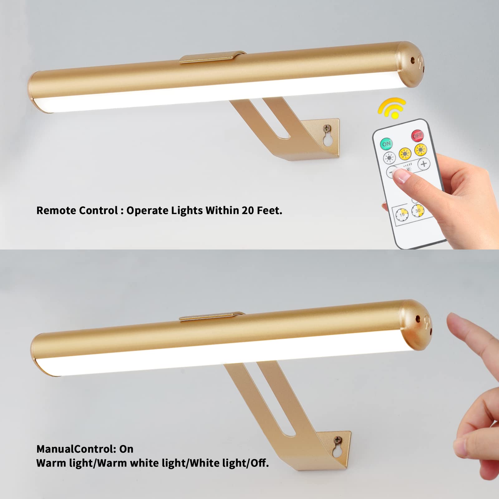 Zocalok Rechargeable Picture Light, Cordless Picture Light For Paintings With 2 Remotes, Metal Picture Frame Light With 16 Leds