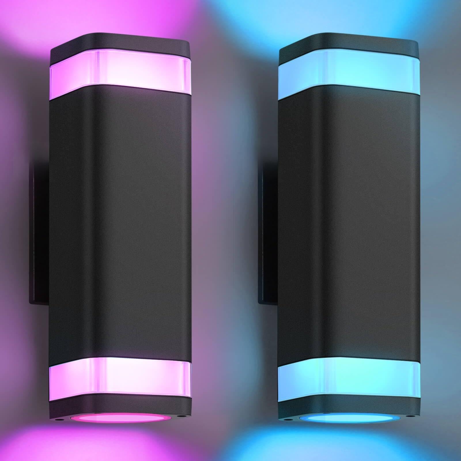 SHIMR Smart RGB Outdoor Wall Lights 2 Pack, WiFi App Control Color Changing Up Down Exterior Sconce with Dusk to Dawn Sensor, Wa