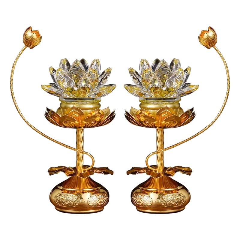 Omeet Colorful LED Crystal Lotus Lamp - 8 inch Gradient Buddha Light, Pale Gold, Ideal for Worship and Display