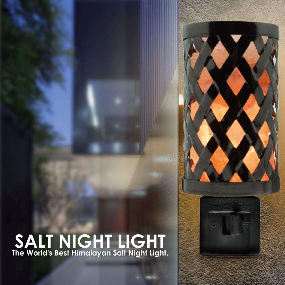 Himalayan Glow Salt Lamp Night Light with Pink Salt Chunks, 360° Rotatable Wall Plug, Orange, Model 1809