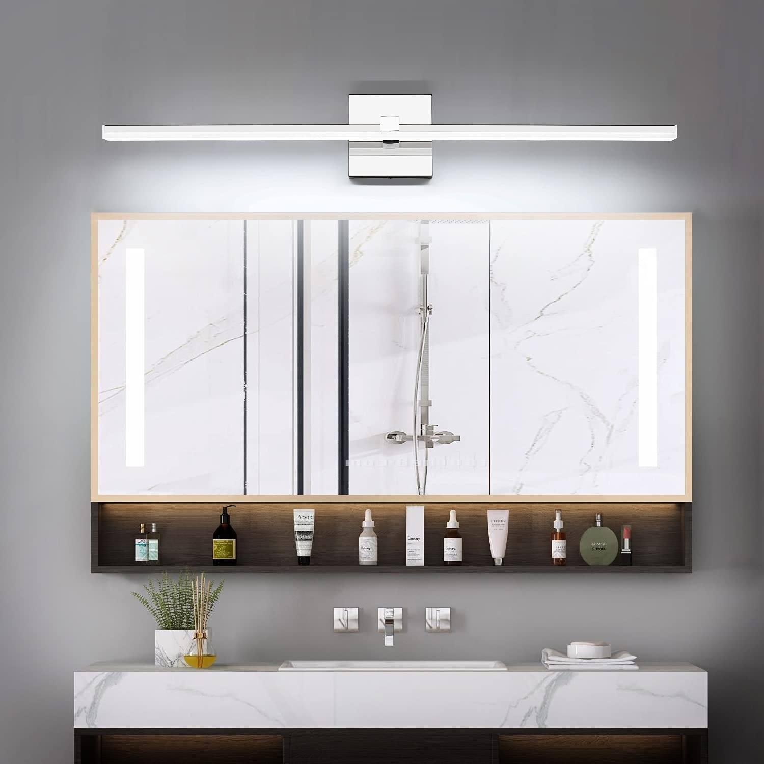 Zuzito 30&quot; Chrome Bathroom Vanity Lights - Modern Dimmable Wall Fixture For Over Mirror