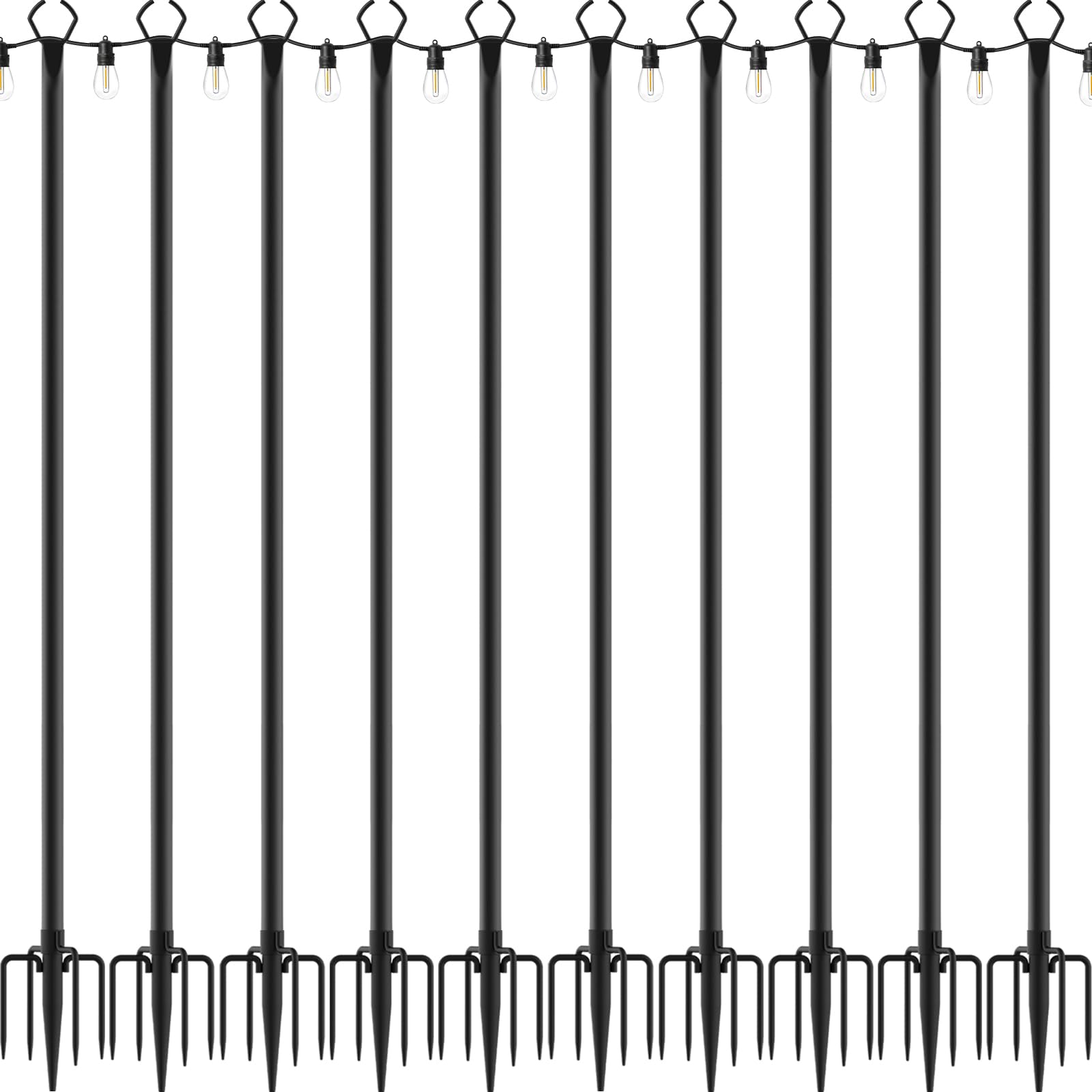 Mutovlin 4 Pack String Light Poles 10 Ft Light Poles for Outside String Lights Outdoor Lights Pole with Fork Metal Poles Stand for Patio Deck Backyard