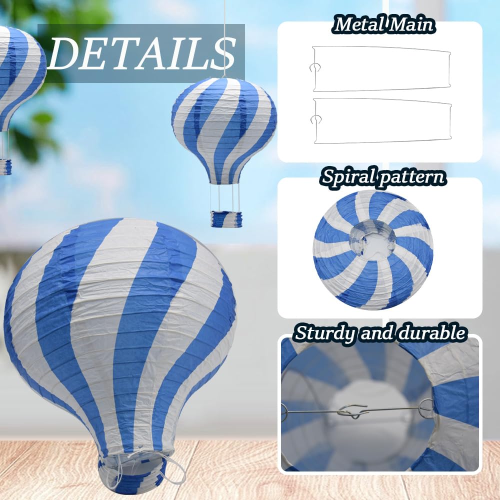 Ceeysee 3 Pcs Paper Lanterns Hanging Hot Air Balloon 12 Inch Blue Paper Lanterns Decoration For Halloween Wedding Birthday Party (Blue/Drln)