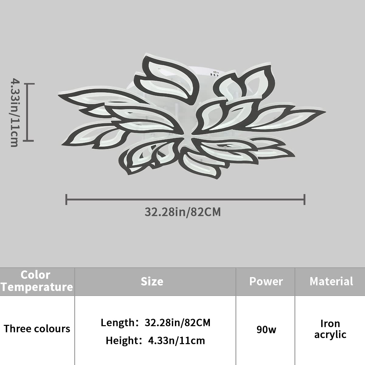 Garwarm Modern Ceiling Light  Dimmable Led Flower Flush Mount Ceiling Lamp  90W Acrylic Petals Ceiling Chandelier Lighting Fixture With Remote Control For Living Room Bedroom Dining Room (Black)