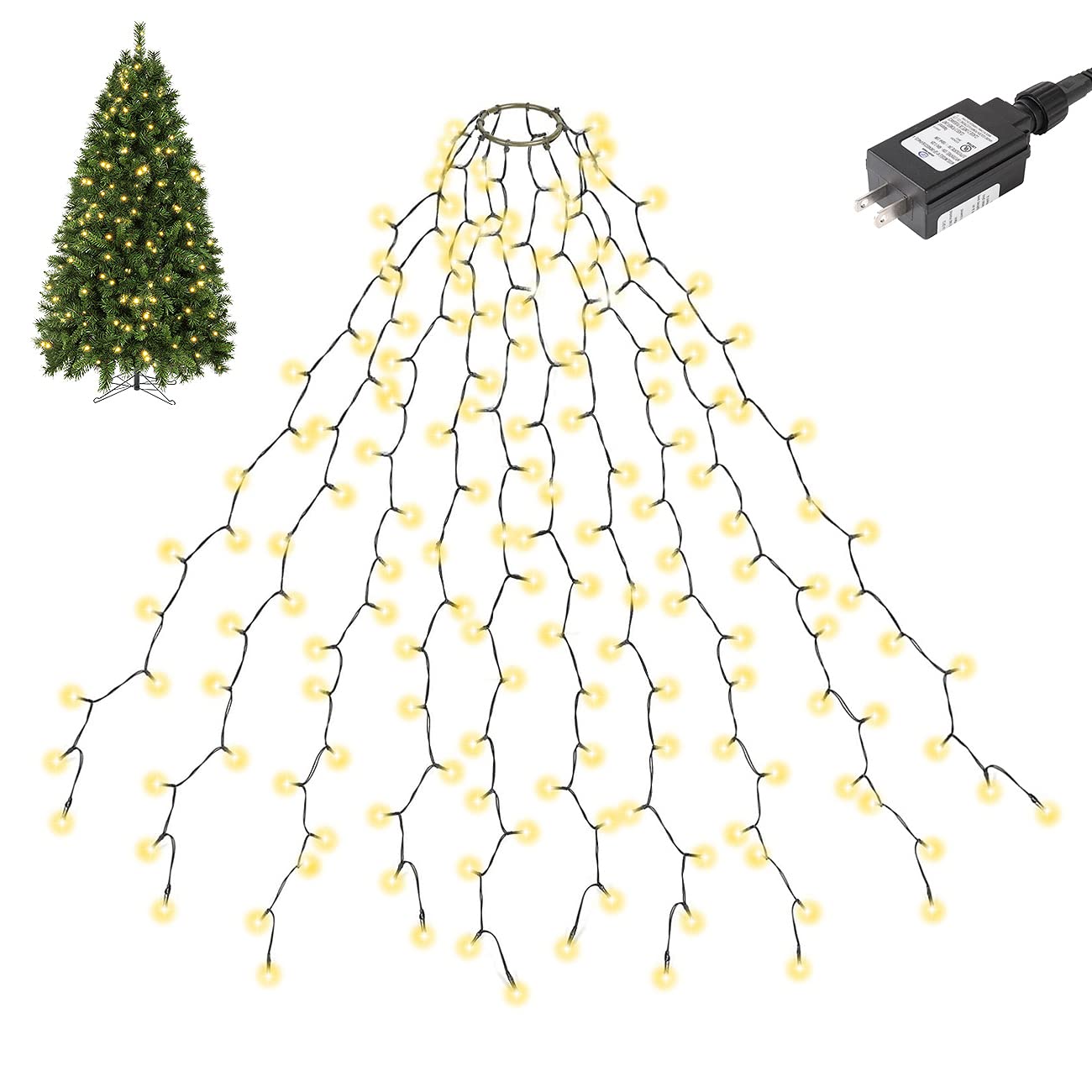 SALCAR Christmas Tree Lights, 9FT x10Strands Easy to Install Christmas Lights with 8 Modes Memory Timer Function, 350LEDs UL Cer