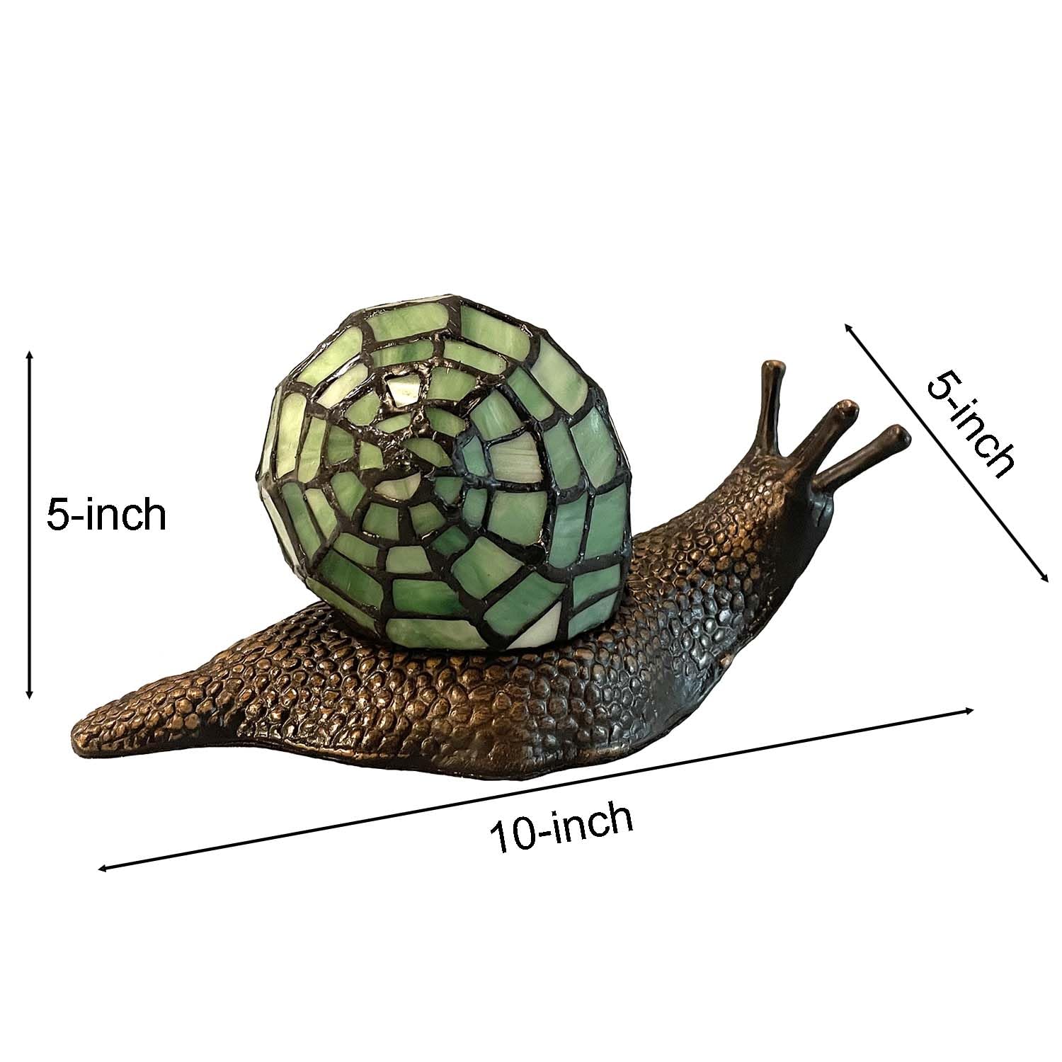 Bieye Tiffany Style Land Snail Table Lamp, Green Stained Glass, 10"D x 5"W x 5"H, Model L10964, Home Decor Accent