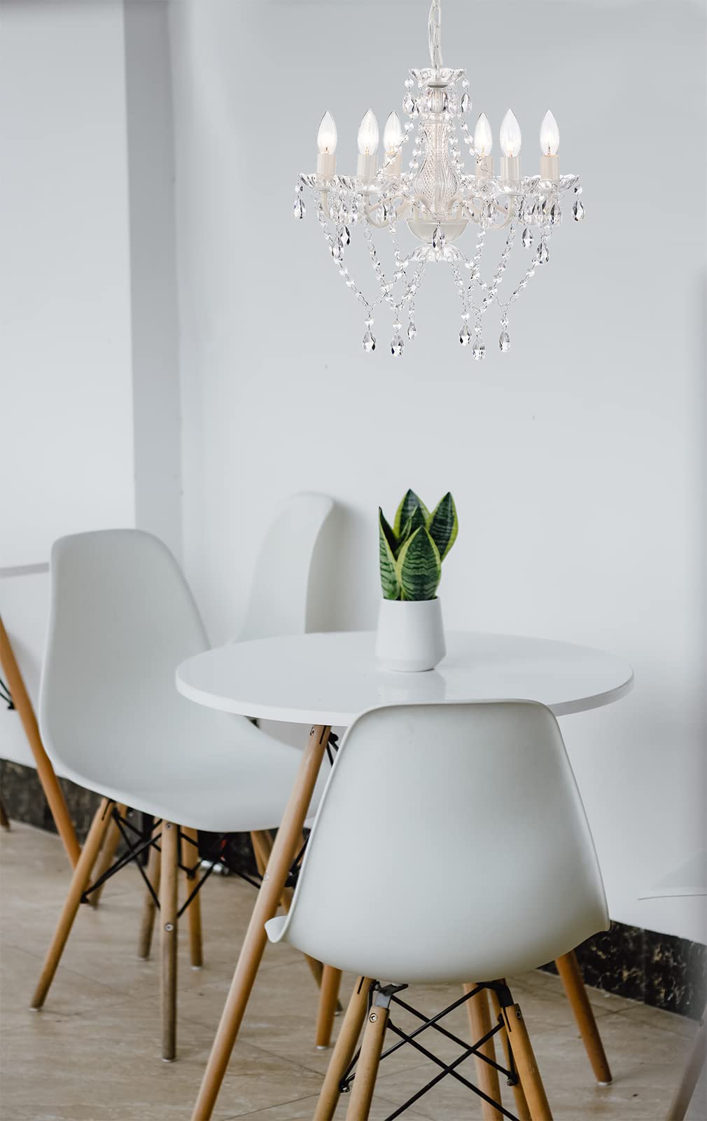 Mr.Color White Chandeliers Crystal Chandelier Lighting Fixture 6-Light Candle Chandelier For Bedroom
