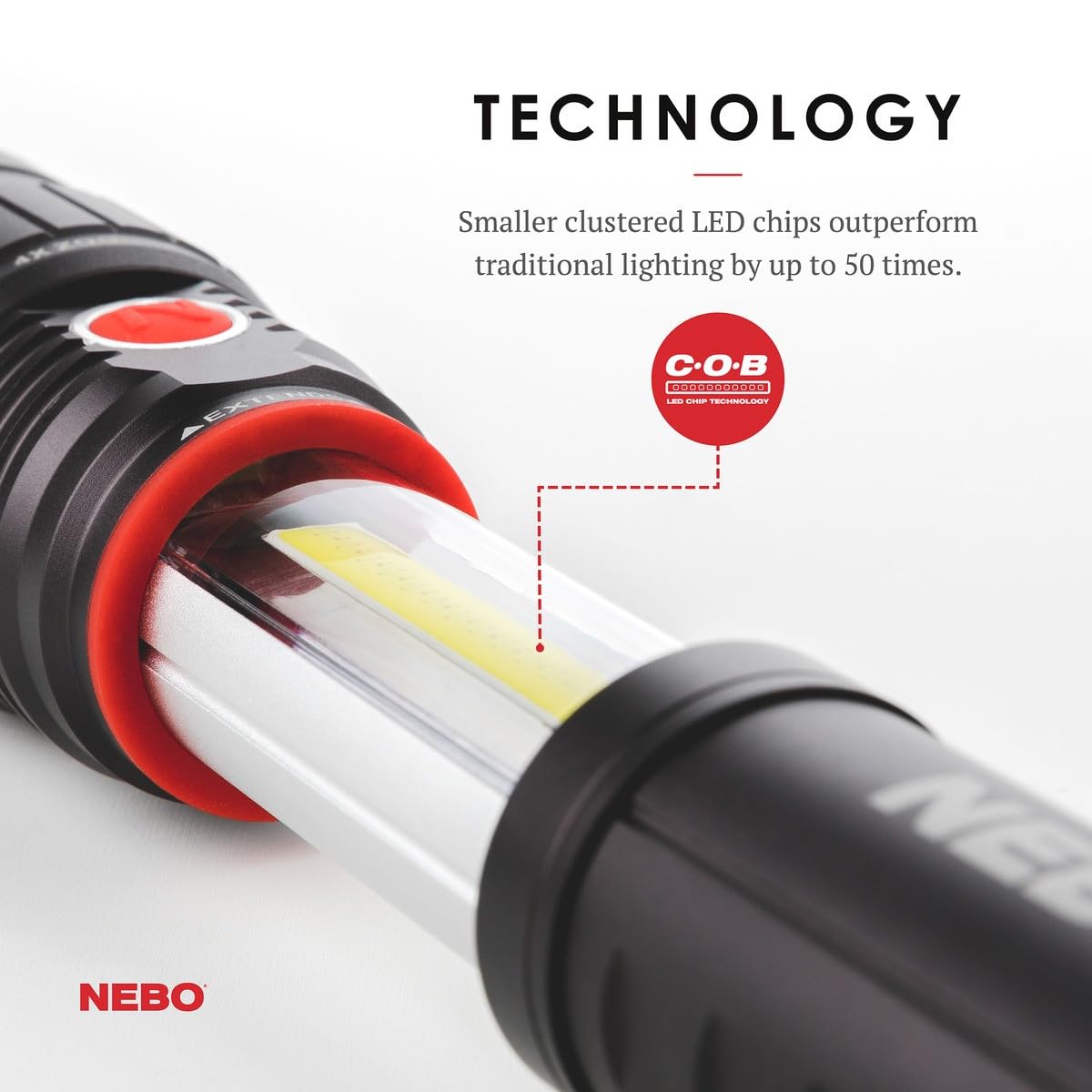 NEBO SLYDE+ Tactical LED Flashlight, 400-Lumen, Aluminum, Red, Model NEB-WLT-0006, with Magnetic Base & Slide-To-Reveal Work Light