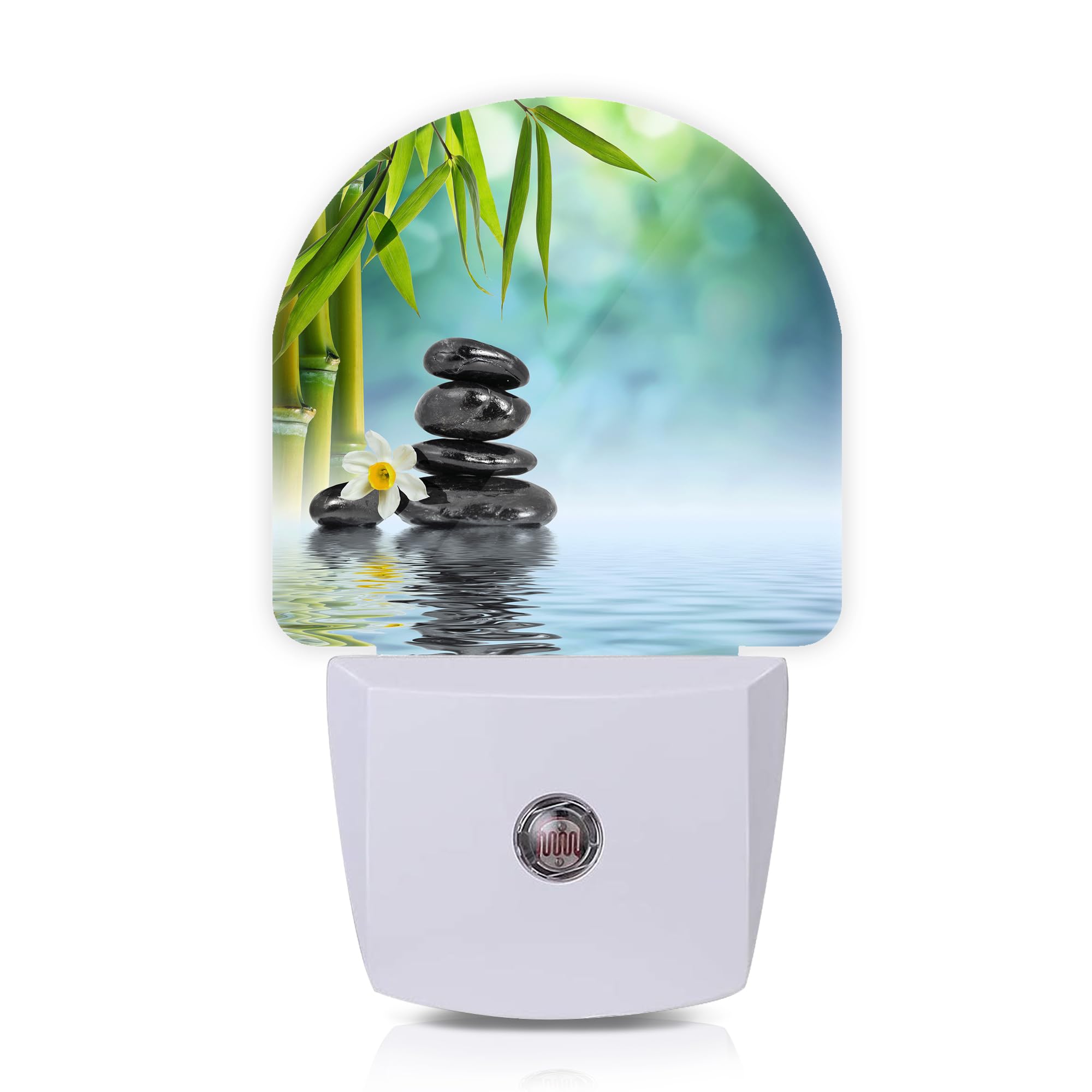 Axxitude Zen Stone Bamboo Night Lights Plug into Wall for Girls Boys Room,Night Light LED Lamp Dusk to Dawn Sensor Round Lamp fo