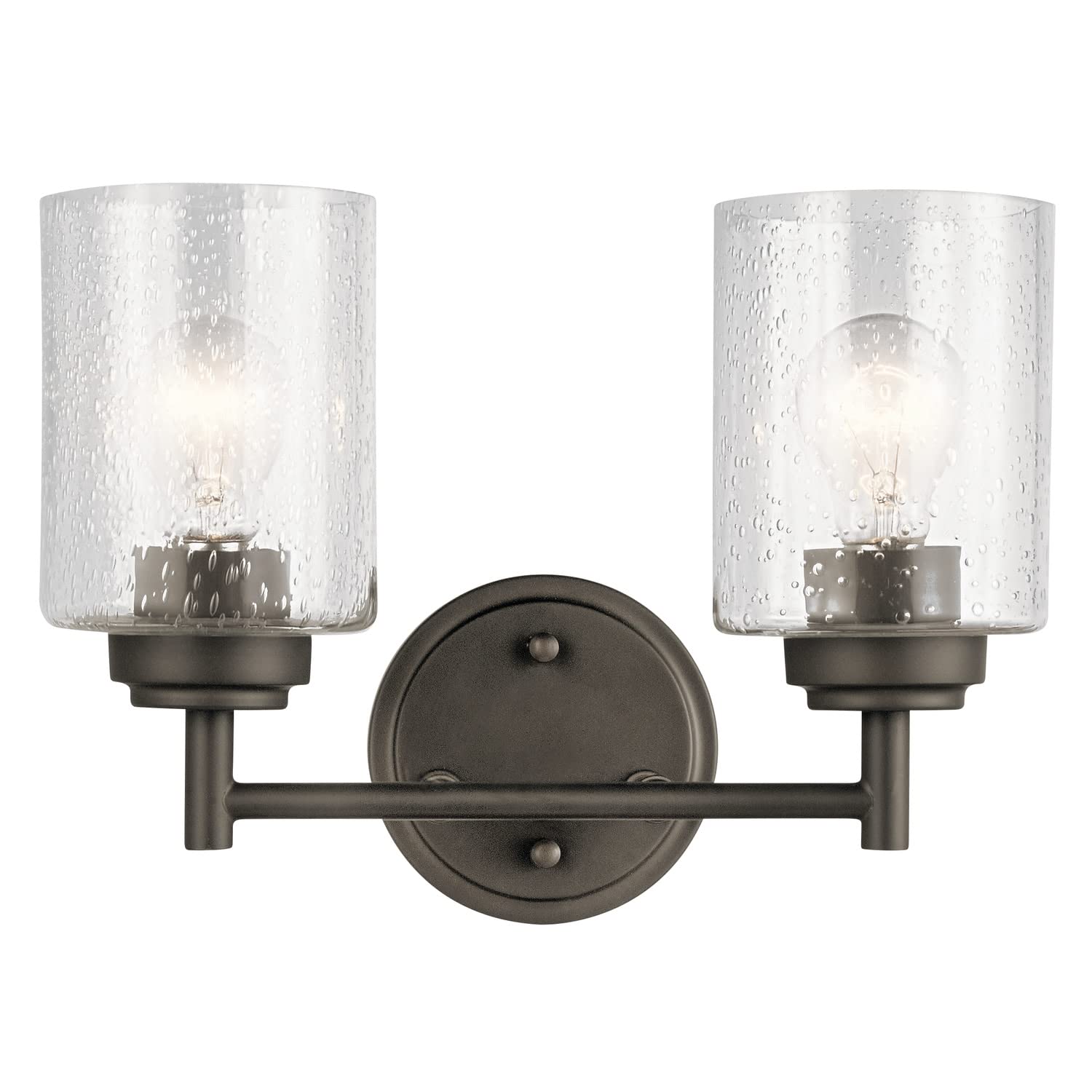 Kichler Winslow Vanity Light, 2 Light, 12.75in Size, Clear Seeded Glass, Old Bronze, Model 45885OZ