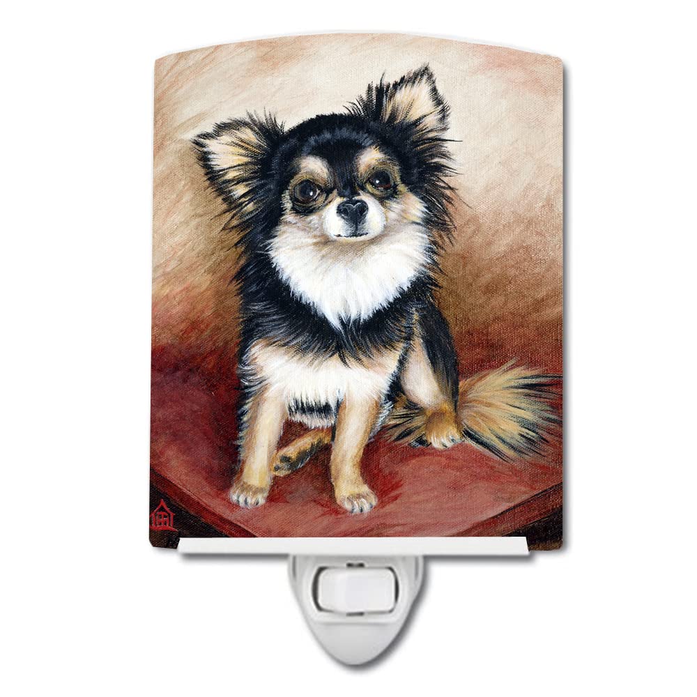 Carolines Treasures Chihuahua Long Hair Ceramic Night Light, UL-Certified, 6x4x3in, Multicolor, Model MH1035CNL