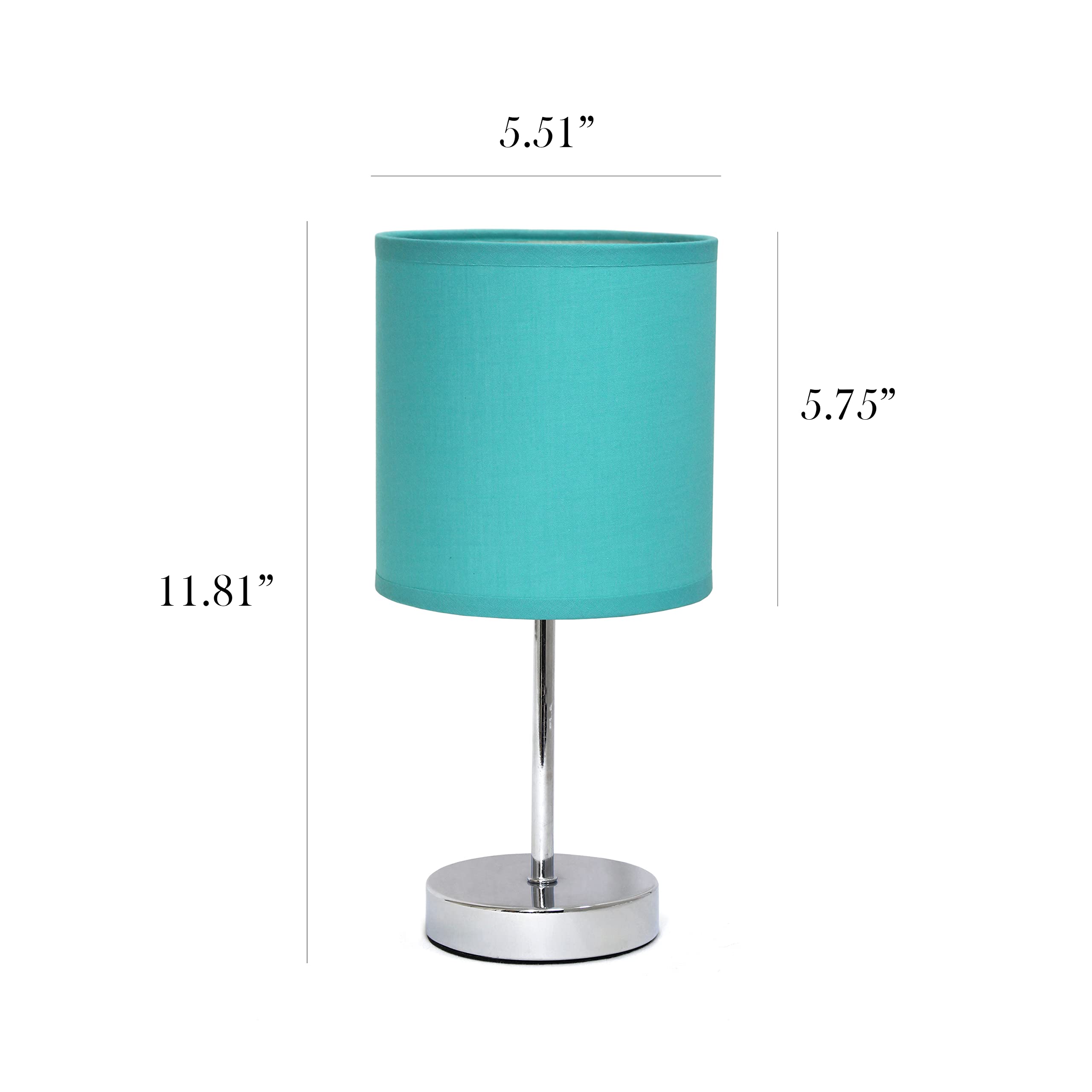Simple Designs Lt2007-Blu-2Pk Chrome Mini Basic Table Lamp With Fabric Shade 2 Pack Set, Blue Turquoise