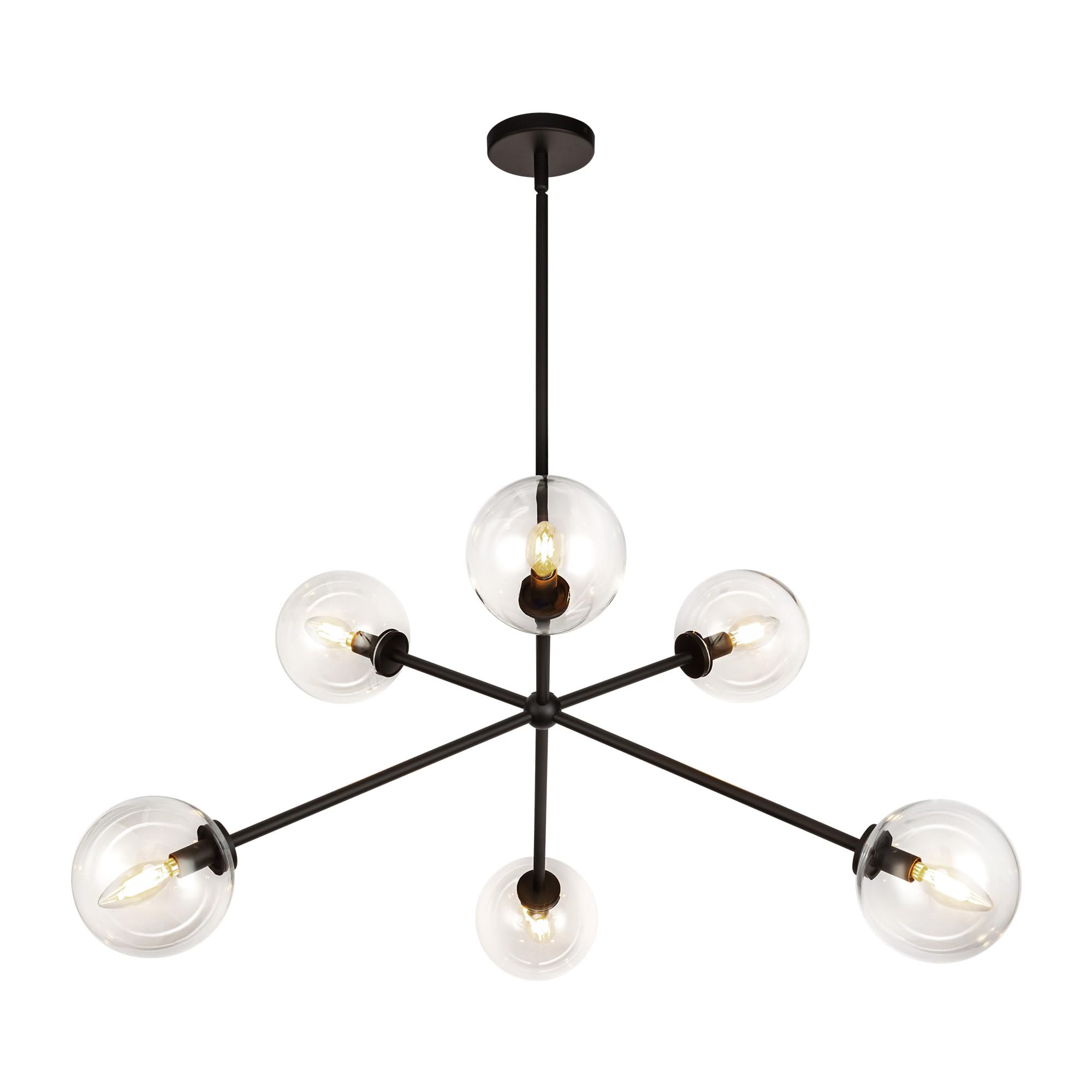 Alora Mood Cassia 40 Chandelier | Matte Black Finish | Clear Glass Shades | Mid-Century Modern Decorative Ceiling Light | Made o