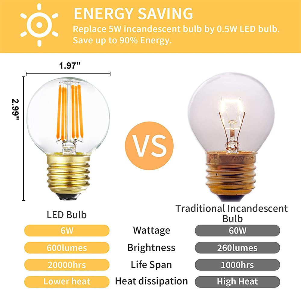 Dimmable G16.5 Led Bulbs,E26 Edison Led Light Bulbs,6W Equal 60 Watt Light Bulb,600Lm,Soft White 3000K,Globe Light Bulb For Pend