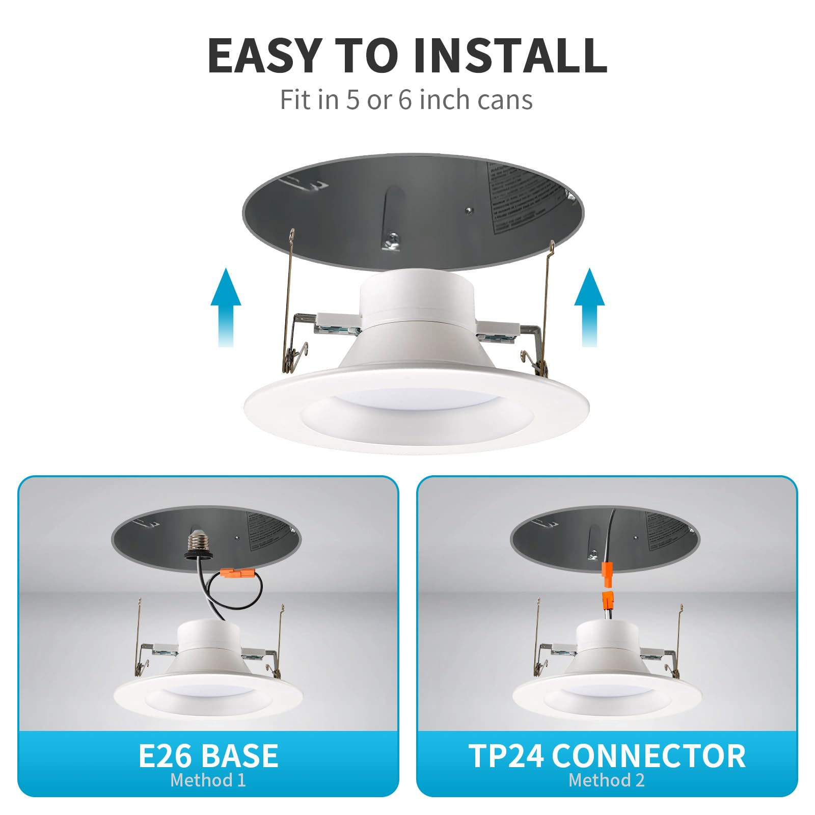 mw LED Recessed Lighting 6 Inch Retrofit, 14W, 1100LM, IC & Wet Rated, 2700K-5000K, White, Model MW-RD4
