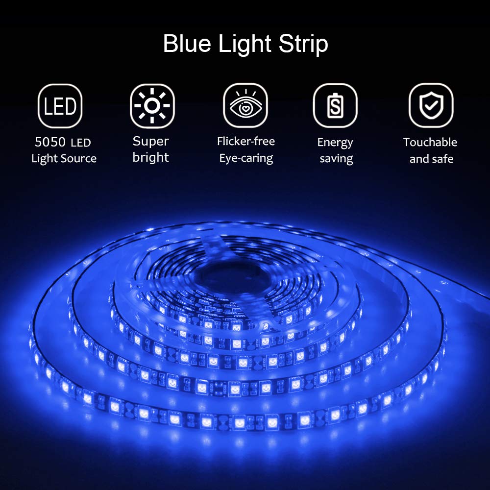 ALITOVE Blue LED Light Strip 32.8ft Waterproof 5050 SMD 600 LEDs 10M Black PCB DC 12V with Enhanced 3M Tape