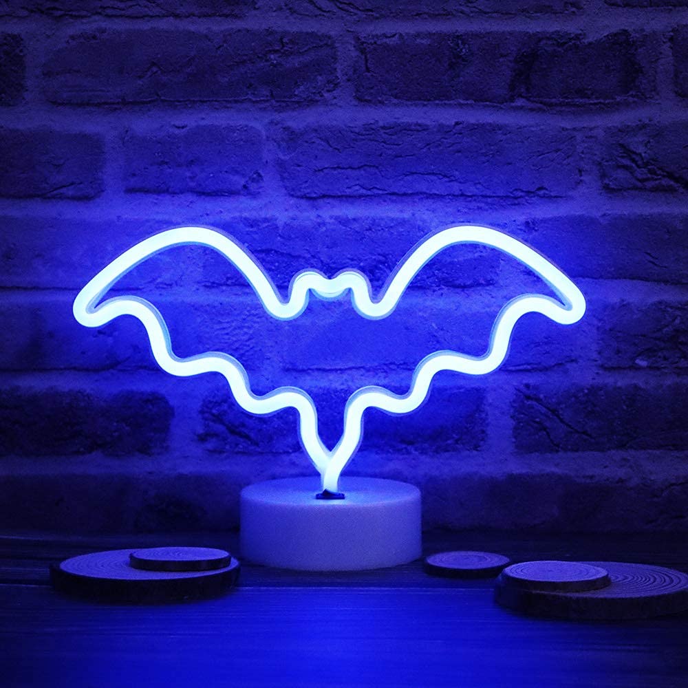 Vicila LED Neon Bat Light, Battery Operated Desk Lamp, Blue, Model NS21, Perfect for Bedroom, Bar, Wall, Halloween Decor