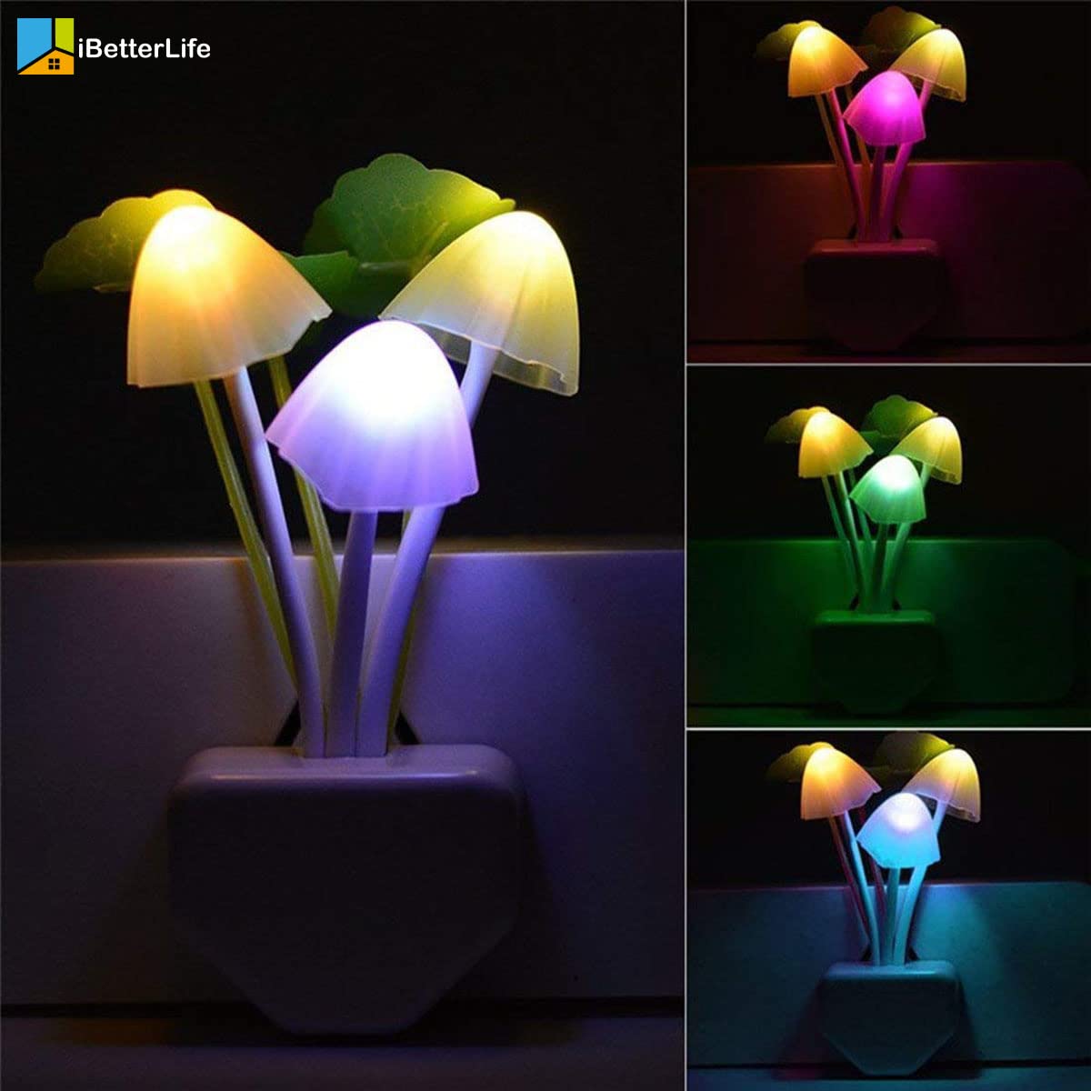 Ibetterlife Led Night Light Smart Sensor 0.6W Color Changing Plug-In Night Lights For Kids Adults Cute Mushroom Night Light Bedr
