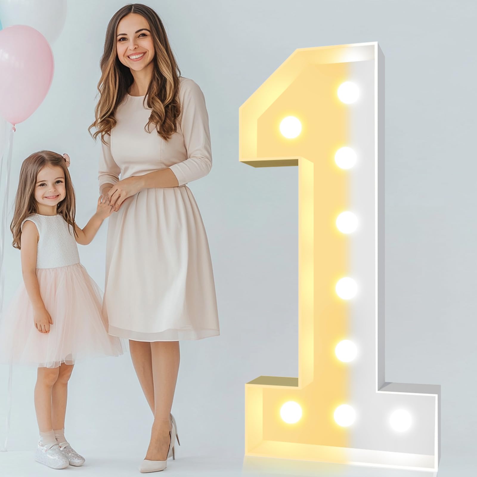 Pooqla Light Up Marquee Numbers, 4FT Cool White & Warm White LED, Number 1, Plastic Material, Model 3FT-FXDJ