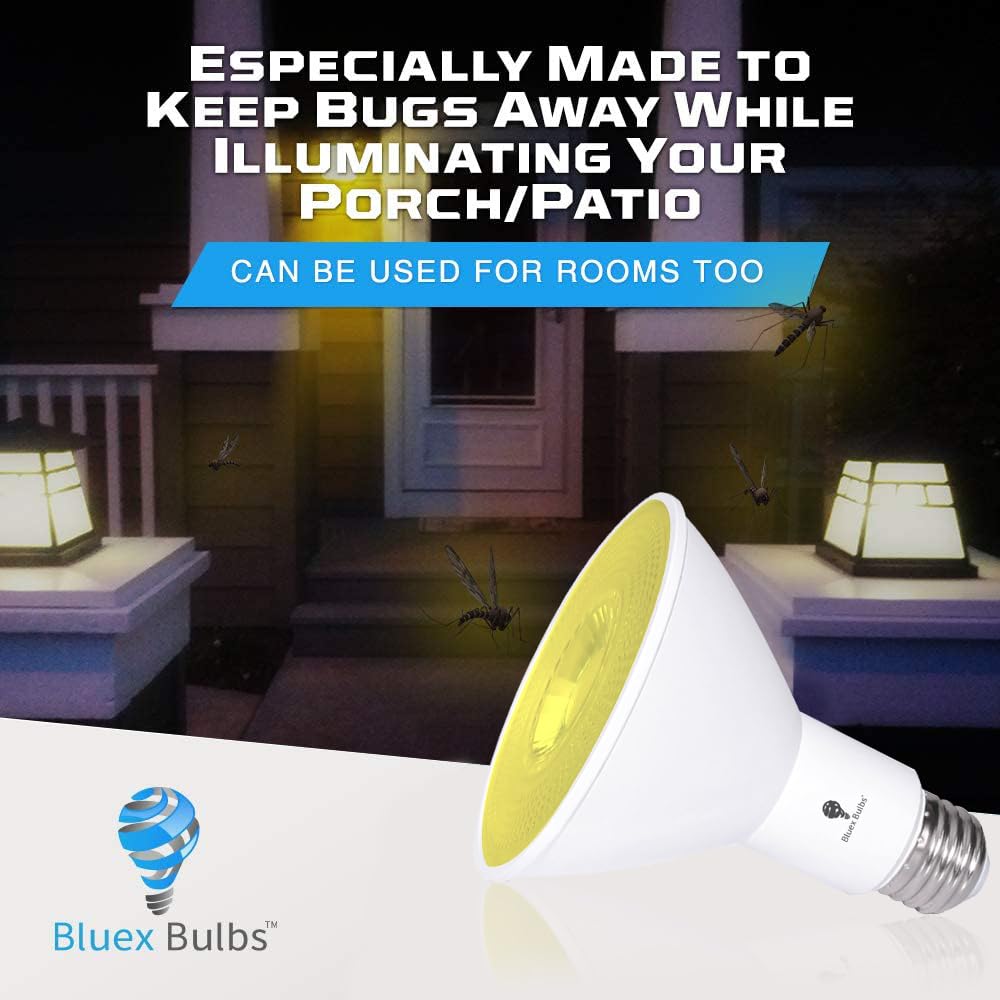 Bluex Bulbs 2 Pack PAR30 Amber Yellow LED Bug Light Bulbs 12W Waterproof Dimmable Insect Repellent E26 2000k