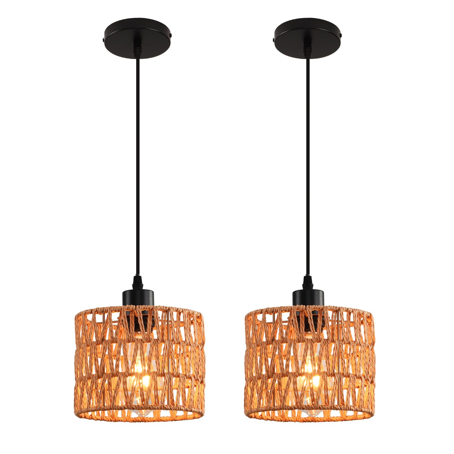 Woven Pendant Light Boho Chandelier  Rattan Pendant Lights Kitchen Island  Farmhouse Pendant Lighting With Hand Woven Wicker Shade  Boho Chandelier Light Fixtures Ceiling Hanging Light