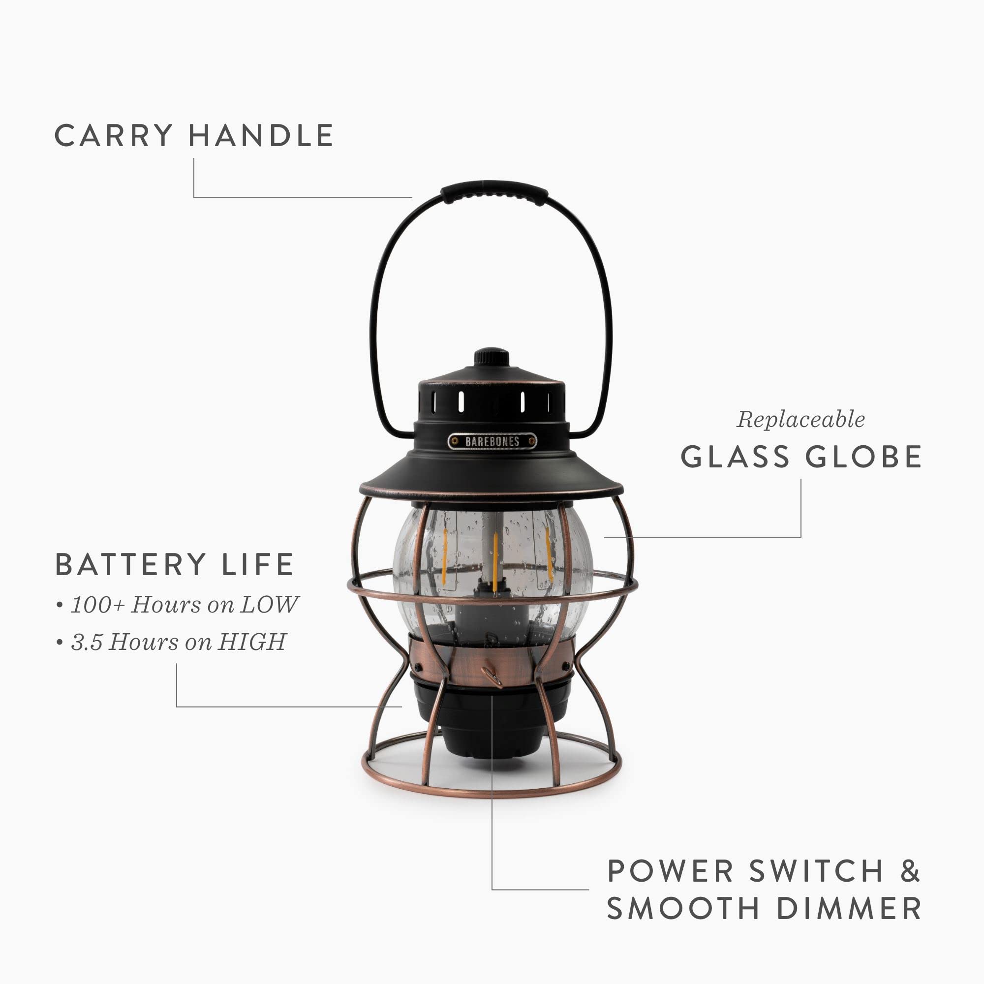 Barebones Railroad Lantern – Vintage LED Camping Light, Rechargeable, Adjustable Brightness, Olive Drab, Model LIV-281