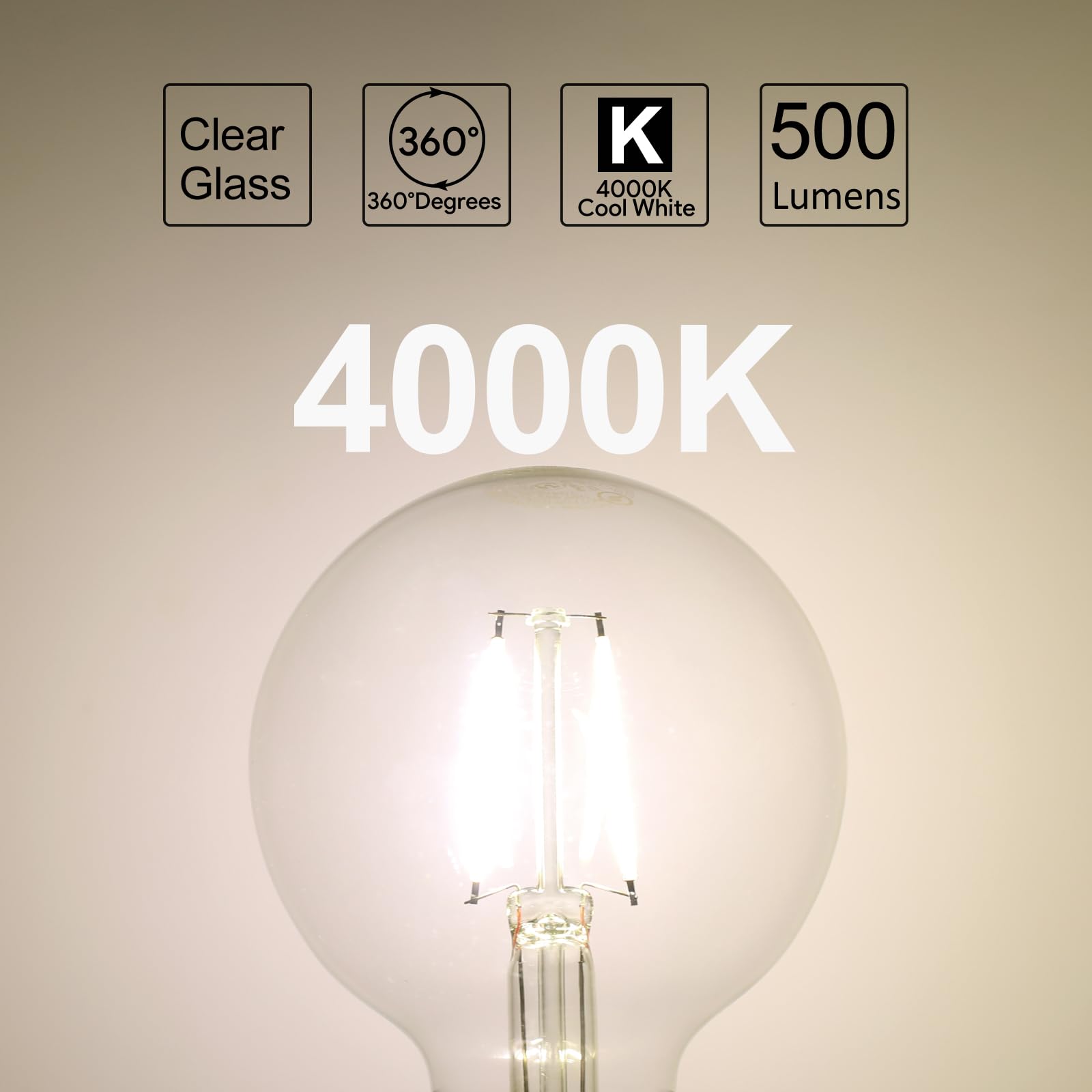 Energetic Smarter Lighting Dimmable Led Edison Light Bulb, G25 (G80) Globe Bulb, 60W Equivalent, 4000K Cool White, Christmas Lig