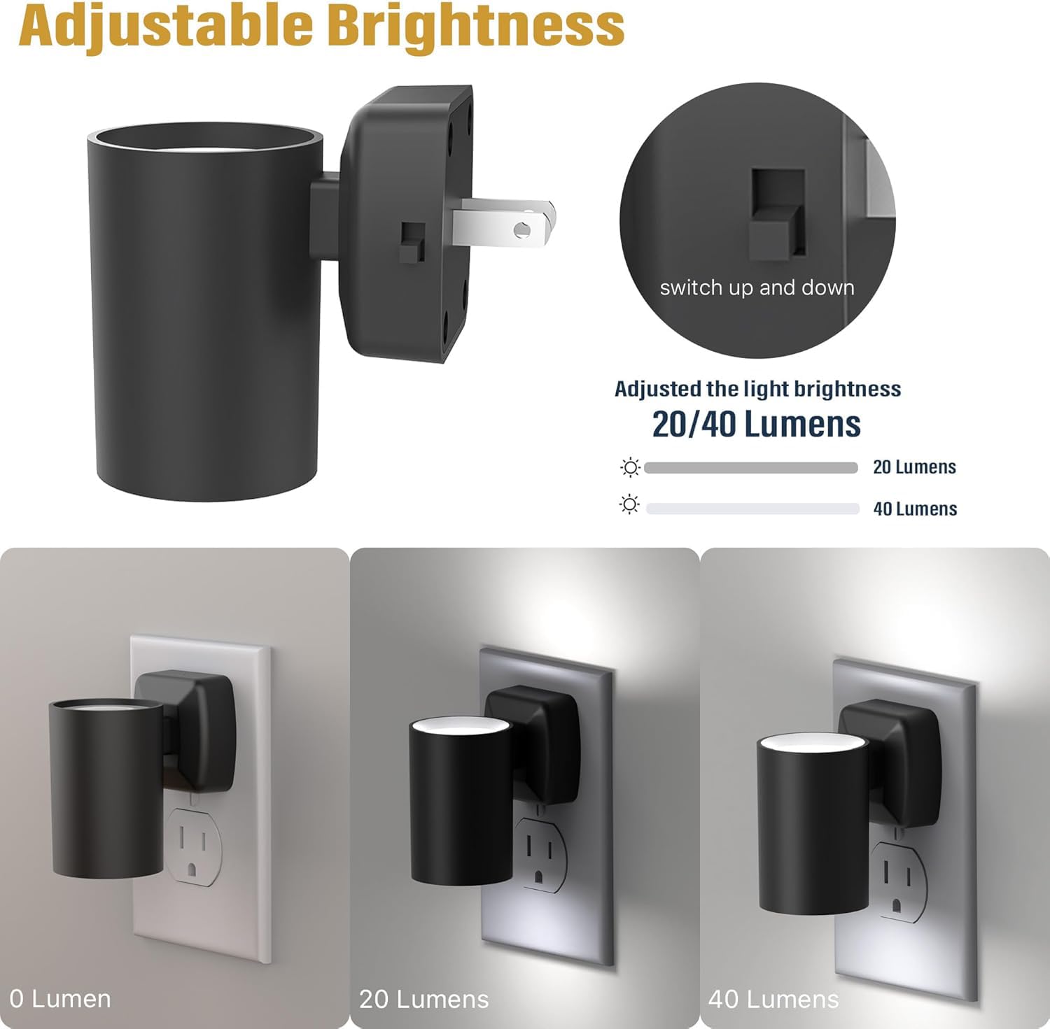 NOVELUX Night Light Plug-In, ETL Certified, Dusk to Dawn Sensor, Adjustable Brightness, 2-Pack, Cool White 5700K, Plastic
