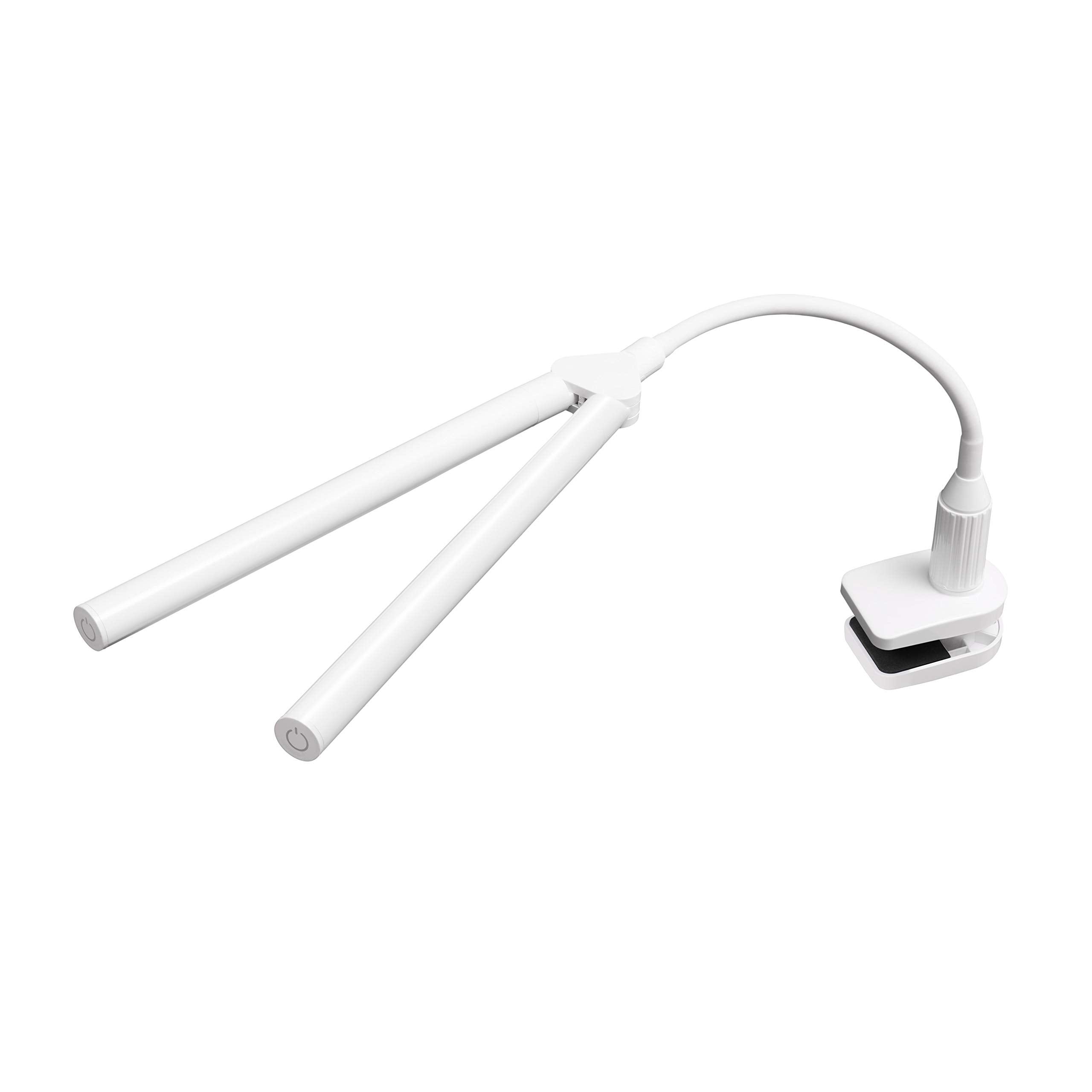 Daylight Company Duolamp Clamp Light  Double Head  Touch Dimmable Desk Lamp  4 Brightness Level  Ideal for Hobbies  Art  Beauty Salons  Reading and More  White [Energy Class A]