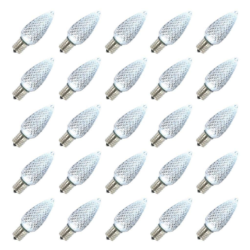 Vickerman C9 Led Cool White Faceted Twinkle Replacement Bulb, 120V, .96 Watts, 25 Bulbs Per Pack
