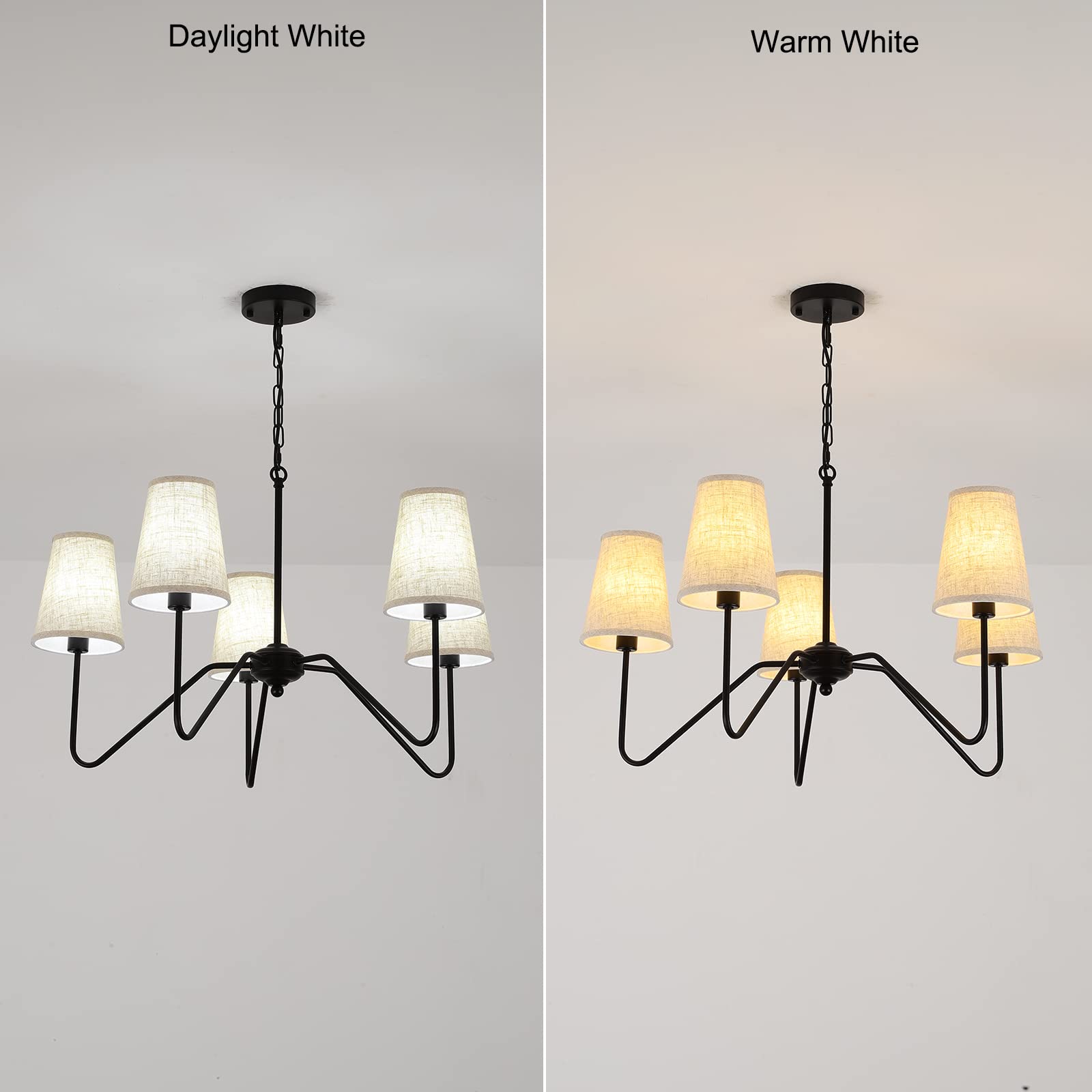 Jsdorsy Chandelier With Linen Shade  Black Dining Room Light Fixtures Over Table  Classic Pendant Light Fixtures Ceiling Hanging Lighting For Living Room Bedroom  5-Arm  30 Dia