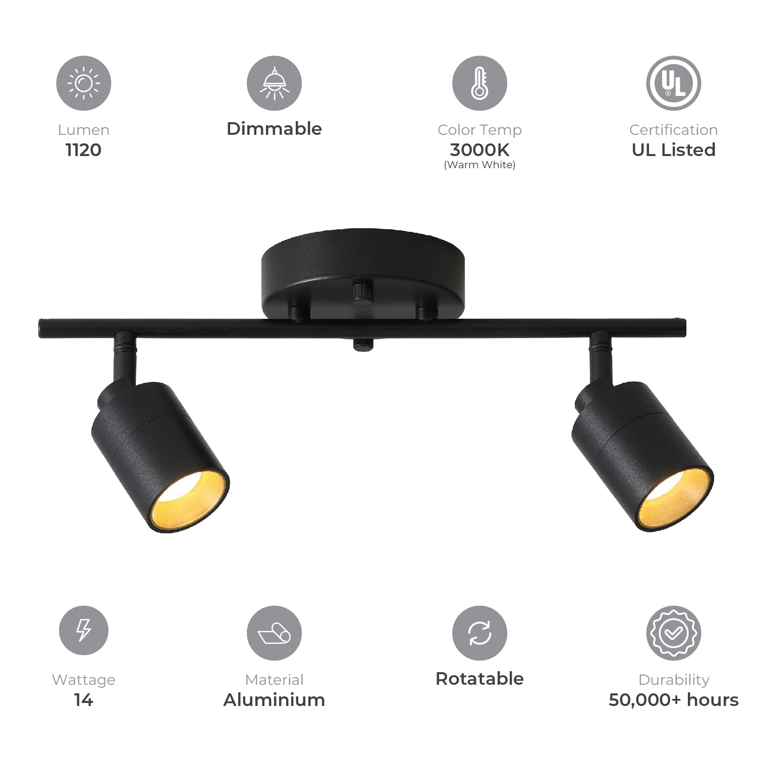 Vidalite Shura Black 2-Light Track Light W/Adjustable Heads, Integrated Led, 15 In. Track Lighting Kit Ceiling Light, 3000K, 112