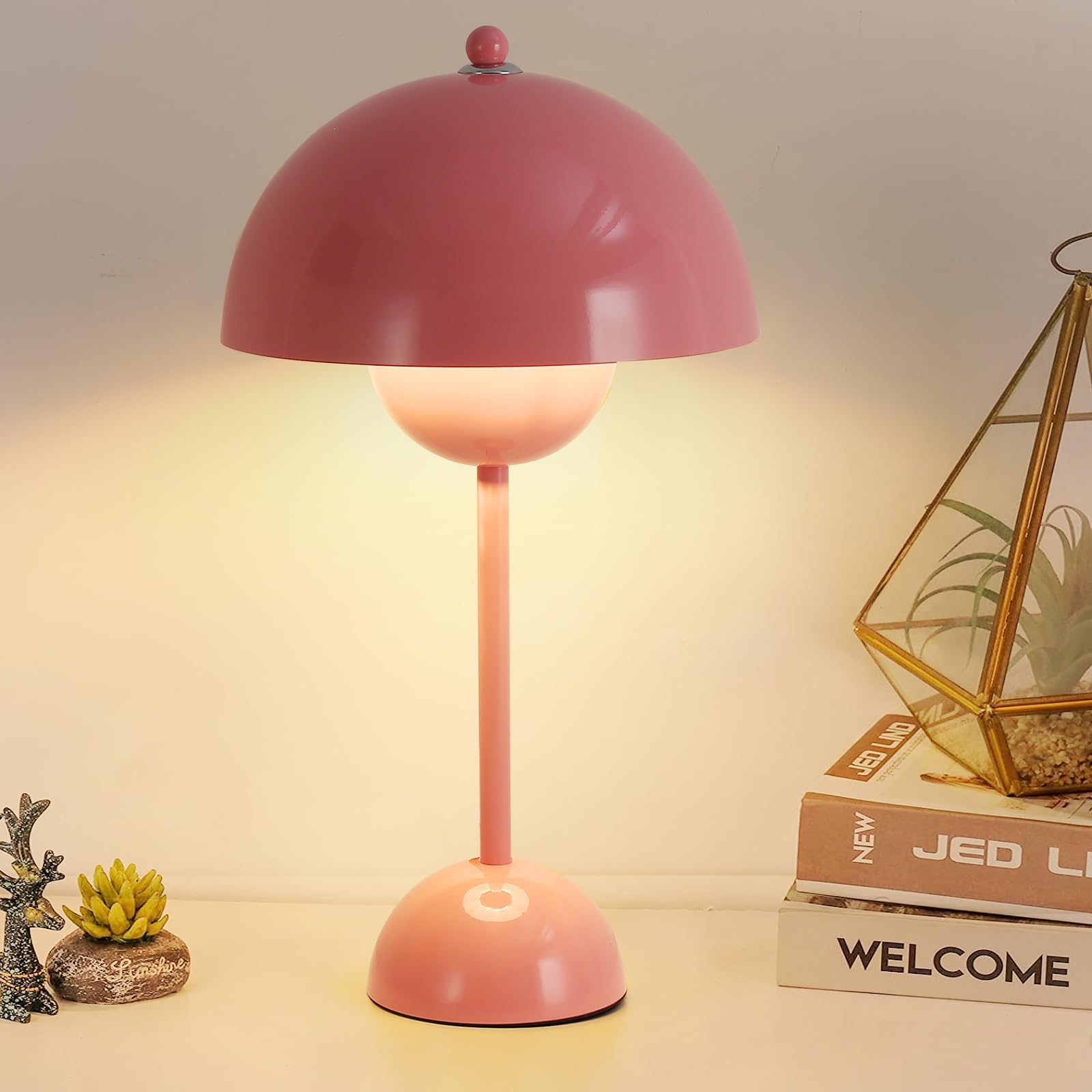 COSYLUX Modern Table Lamp - Metal, Pink, Dome Shade for Bedroom, Living Room, Office, Nightstand