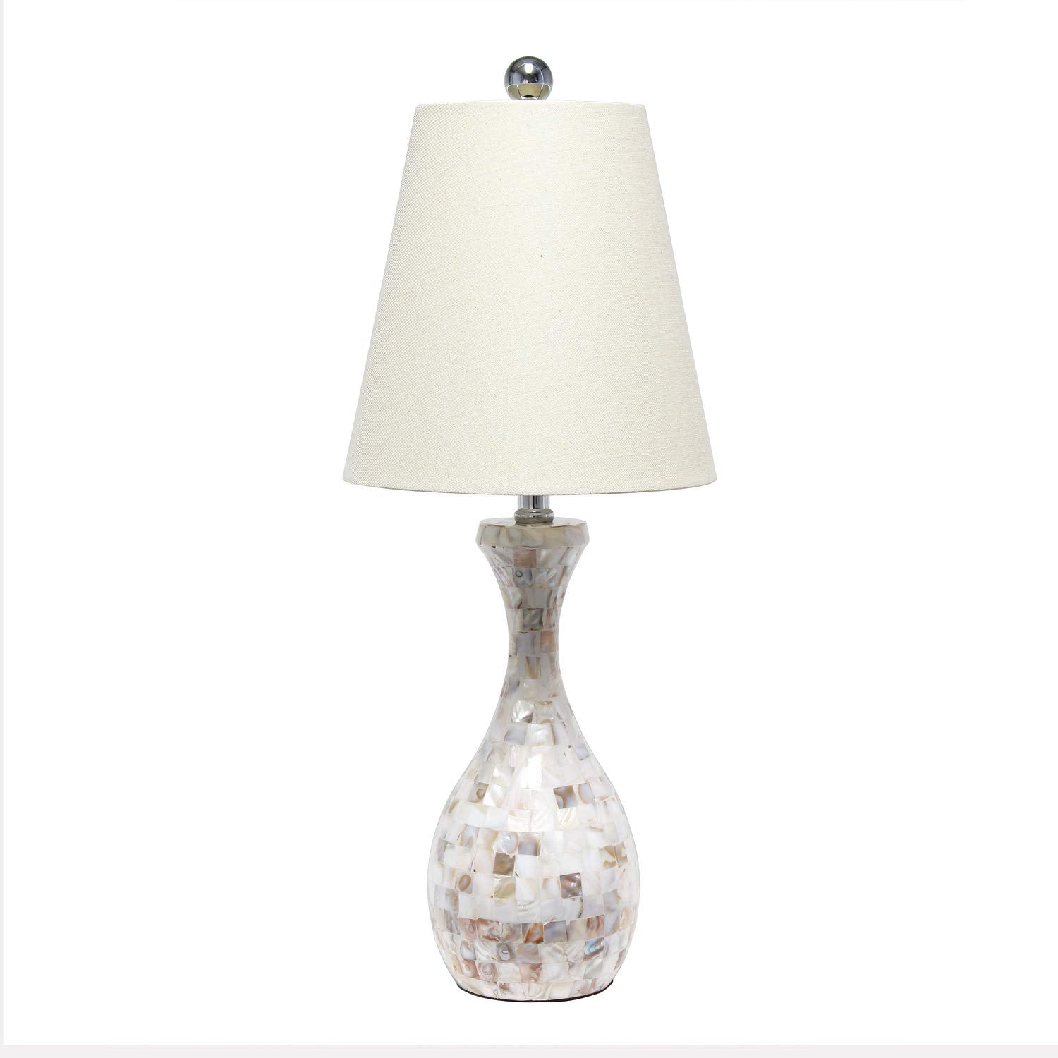 Lalia Home Resin Curved Mosaic Seashell Table Lamp in Silver with White Shade