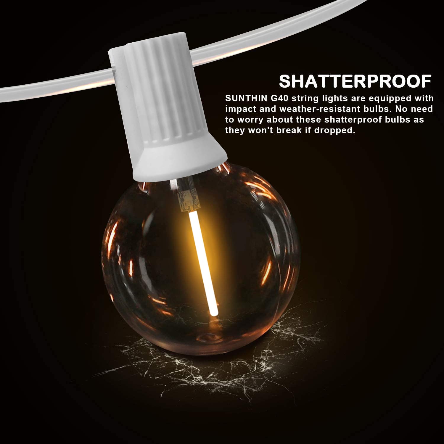 Sunthin Outdoor White String Lights, 27Ft White Patio Lights With 14 G40 Shatterproof Led Bulbs(1 Spare), Waterproof Hanging Out