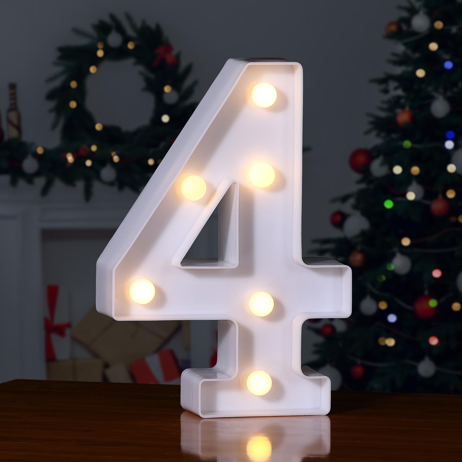 Foaky LED Light Up Number Sign, Plastic Decorative Night Light for Weddings, Birthdays, Christmas, Home Bar - Number 4