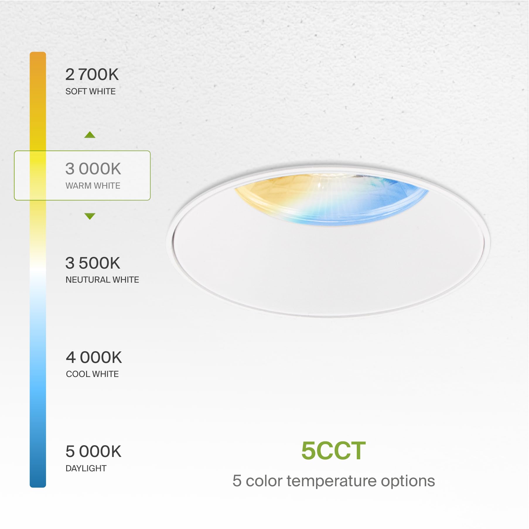 ASD Trimless 3 Inch LED Recessed Light, 12W, Dimmable, 5 CCT 2700K-5000K, IC Rated, White, 18