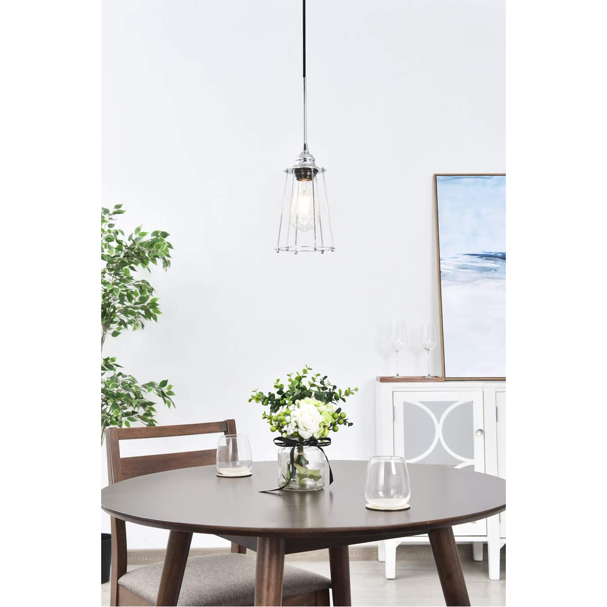 Living District Chrome Pendant Light - Modern Indoor Ceiling Fixture, 1 Light, 5.3&quot;W X 9.2&quot;H