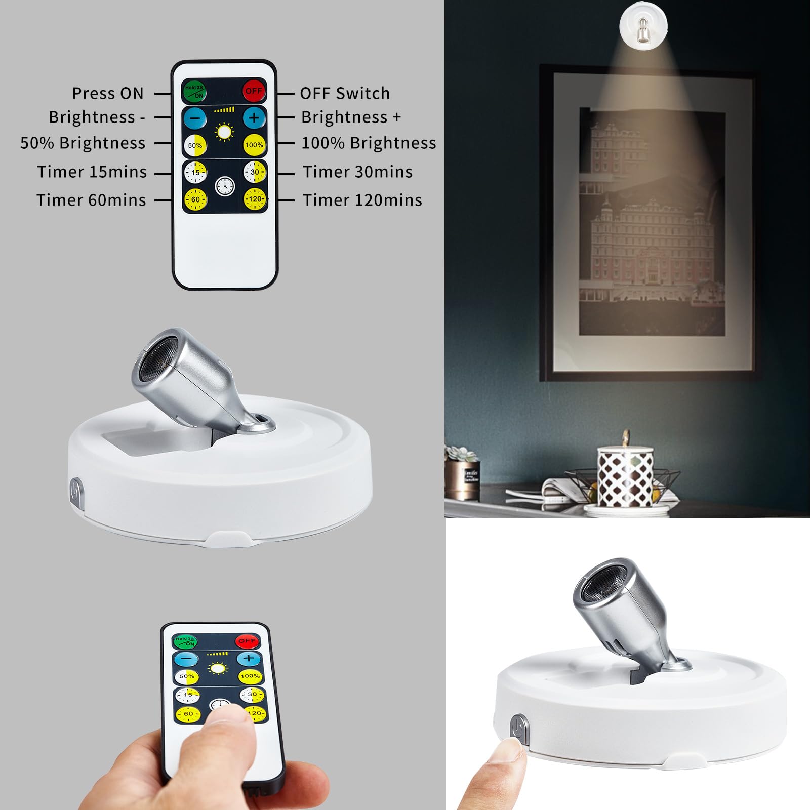 Hofuy Wireless Spot Light, Battery Operated Picture Lights Mini Accent Lights Indoor With Remote, Dimmable Led Spotlight Stick O