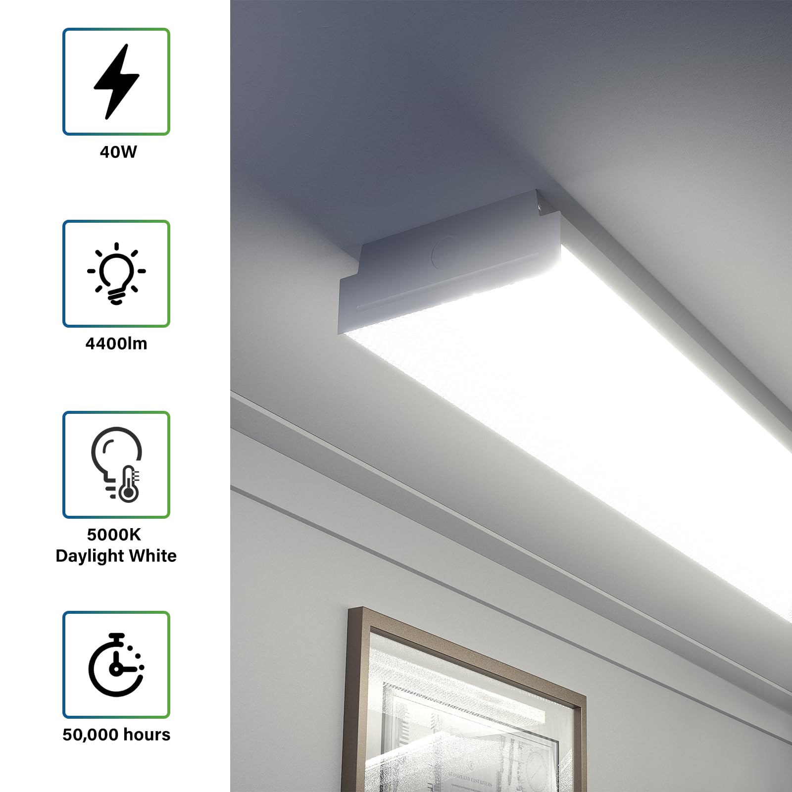 Antlux 4Ft Led Wraparound 40W Shop Lights For Garage, 4400Lm, 5000K, 4 Foot Crystal Led Wrap Light, 48 Inch Integrated Linear Strip Flush Mount Office Workshop Ceiling Lighting Fixture, 4 Pack