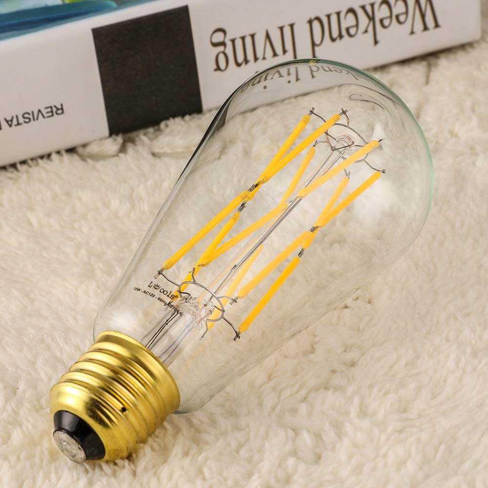 Leools Vintage 10W LED Edison Bulb, Dimmable, 100W Equivalent, Clear Glass, Warm White 2700K, 4 Count Pack