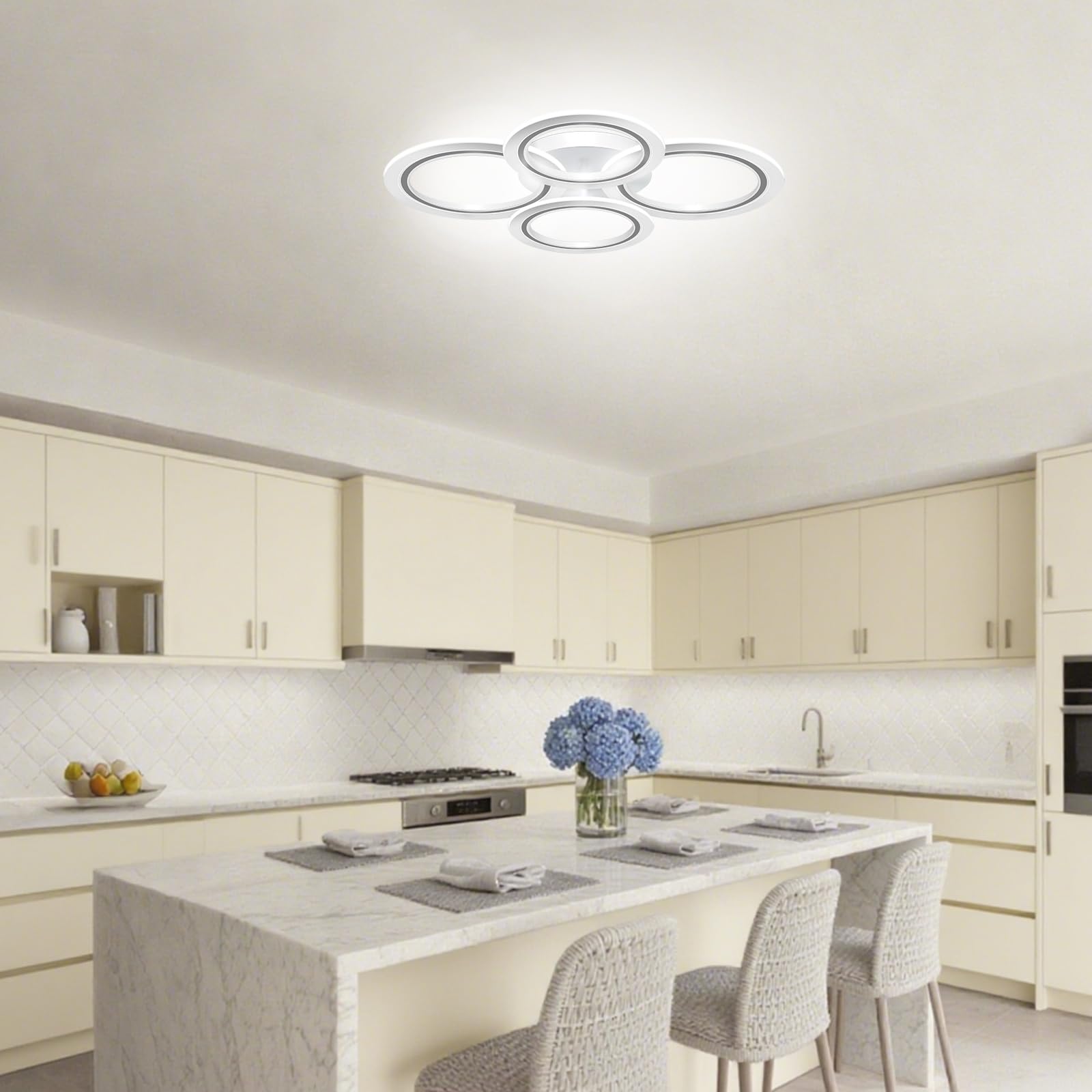 MARYRAIN LED Ceiling Light, 23-Inch, 3348LM, Adjustable Brightness, Remote & APP Control, Acrylic, 4 Circles, Model MR202492304