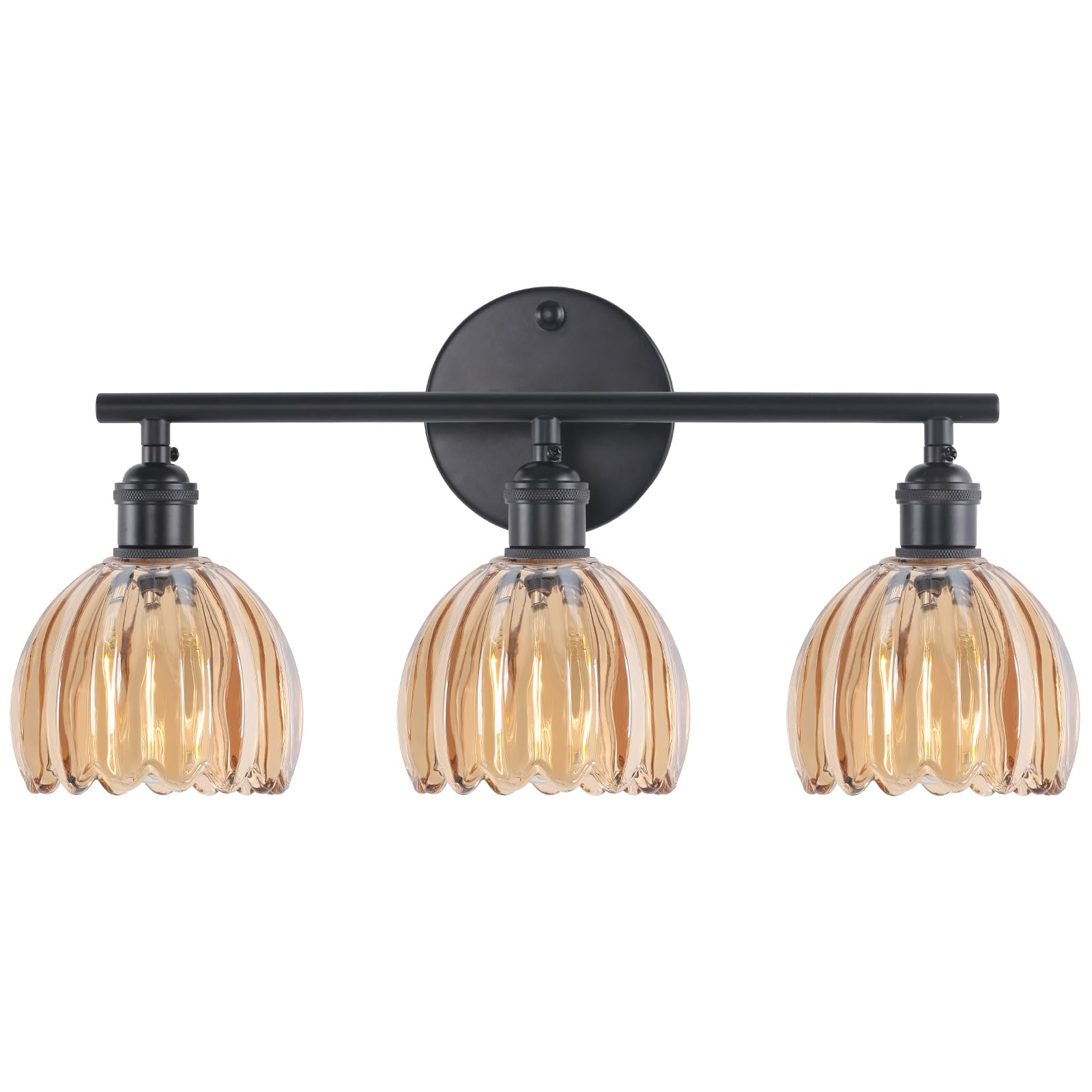 Shenmoyl Bathroom Light Fixtures  3-Light Black Vanity wall Light Over Mirror with Amber Tulip Glass Shade for Bedroom Living Room (Bulb Not Included)