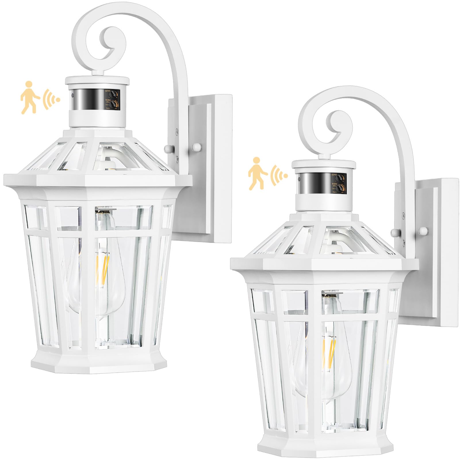 Opaxis 2 Pack Motion Sensor Outdoor Wall Lantern  White Outdoor Garage Lighting Fixtures Wall Mount  Waterproof Front Porch Lights With E26 Base  Exterior Sconce Light With Adjustable Sense Range