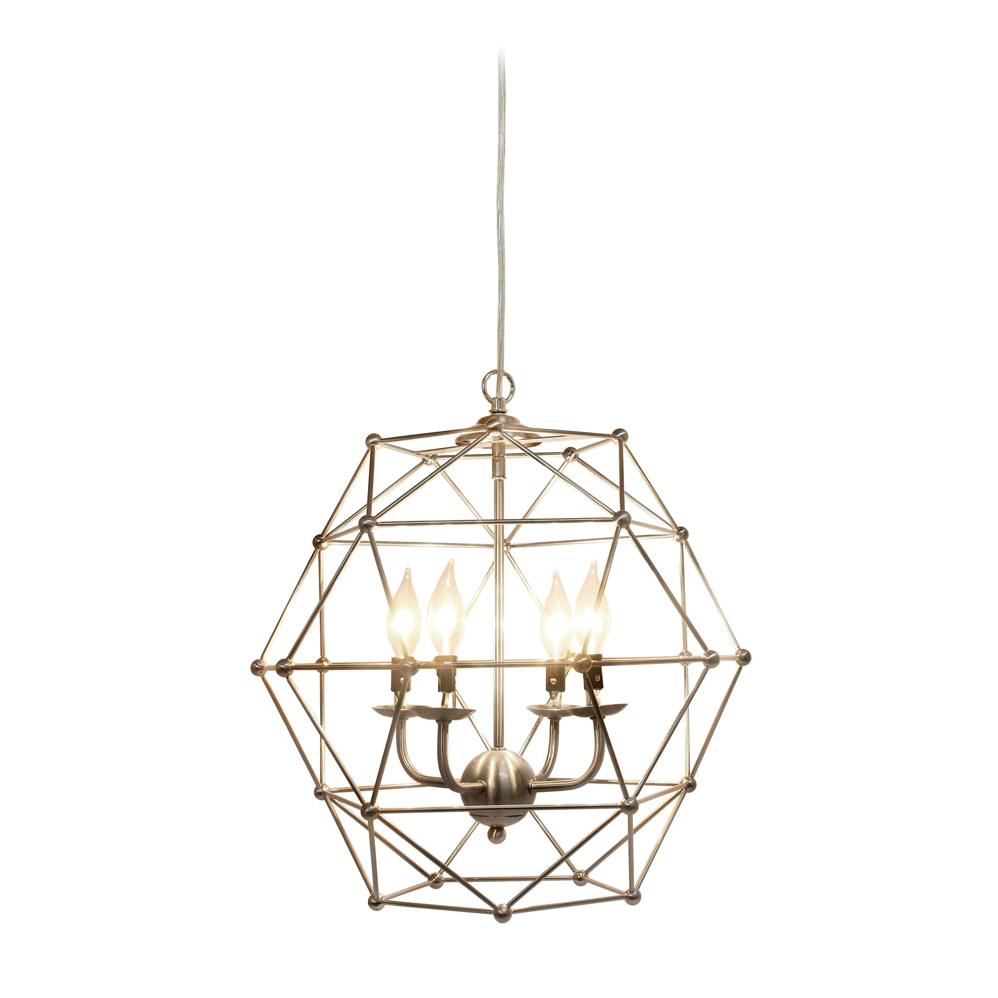 Elegant Designs Pt1005-Bsn 4 Light Hanging Industrial Ceiling Light Wire Cage Pendant, 18 Inch, Brushed Nickel